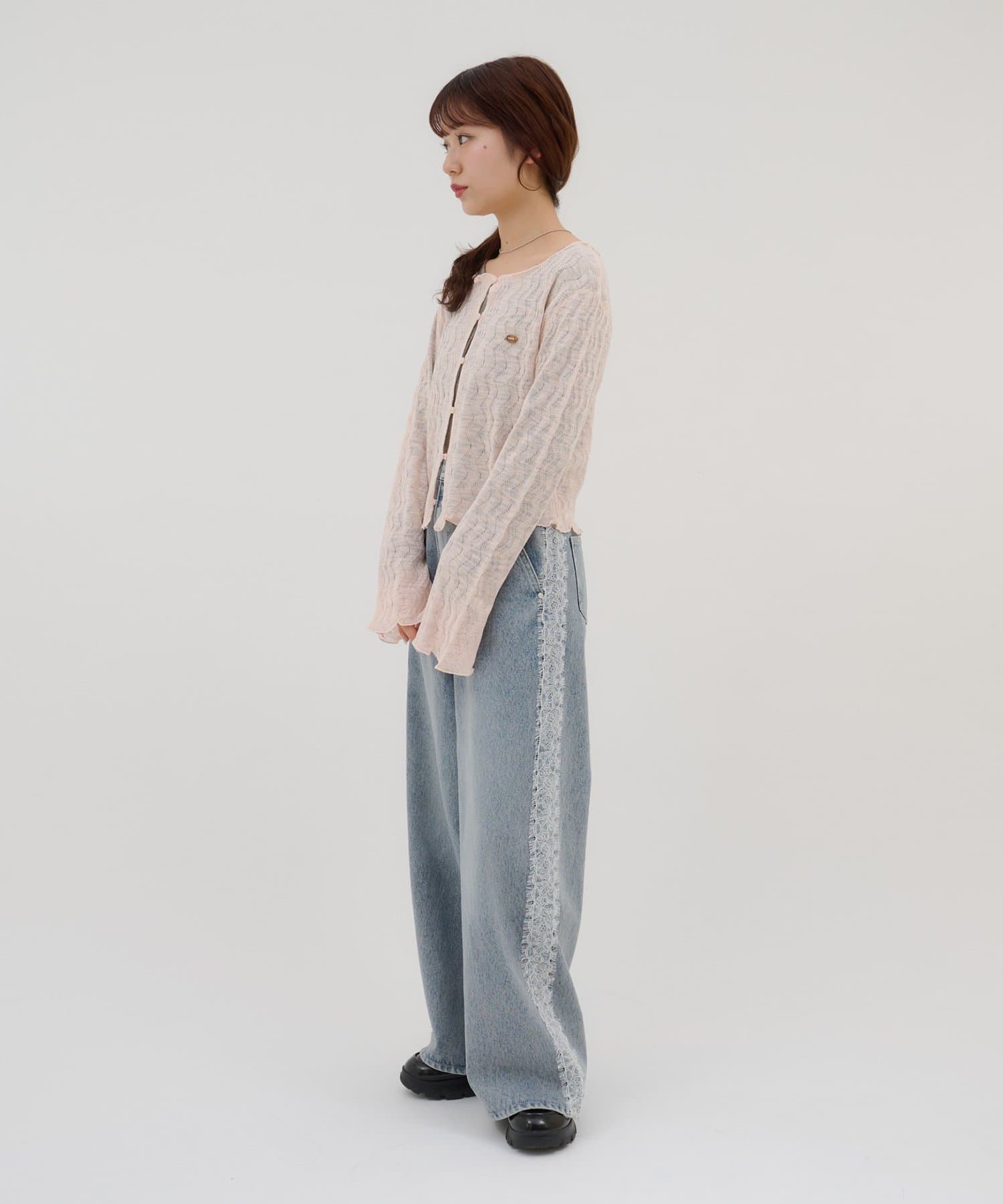 M-L碼•蕾絲闊腳牛仔褲
