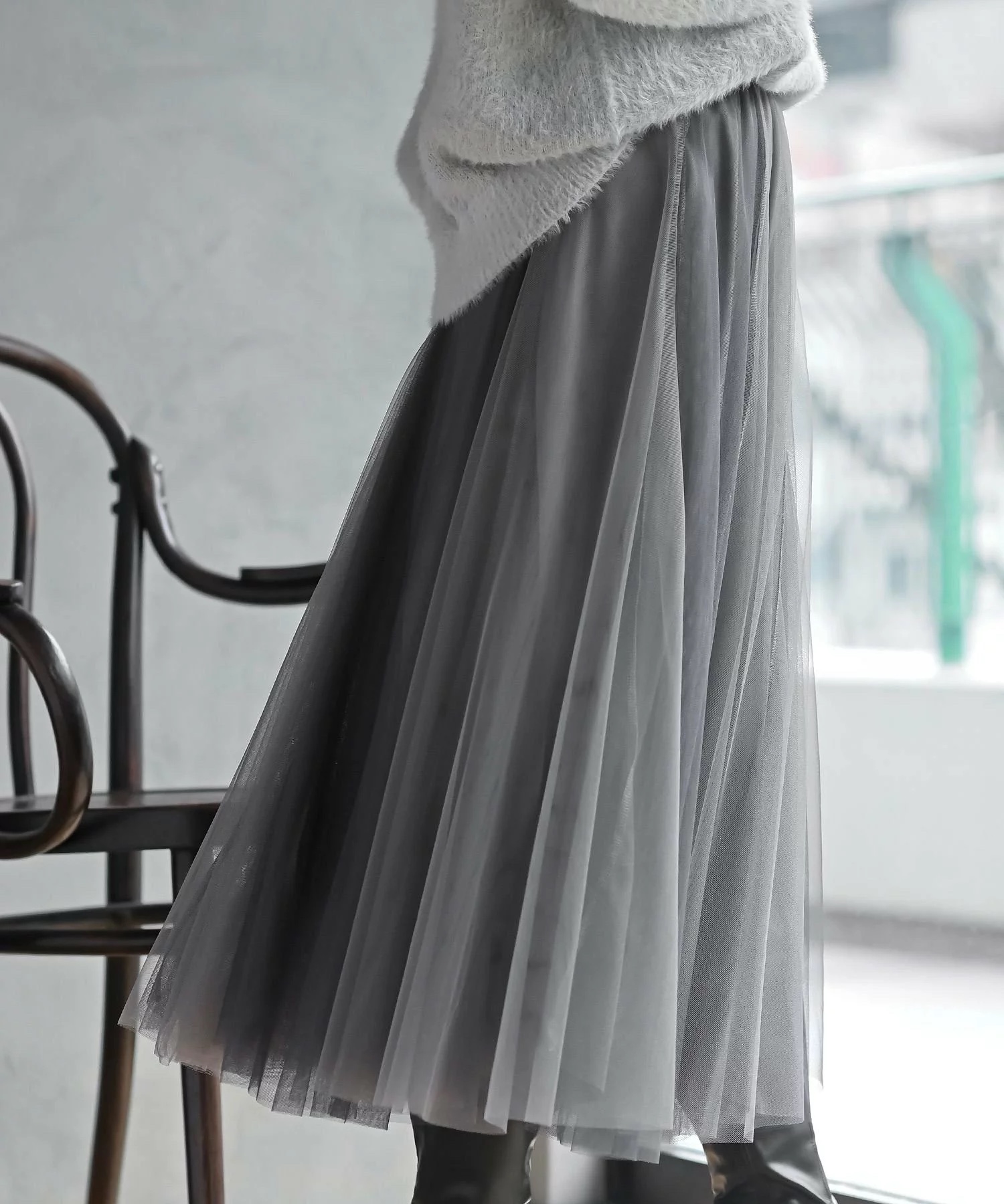 深淺拼色紗紗A line半身裙