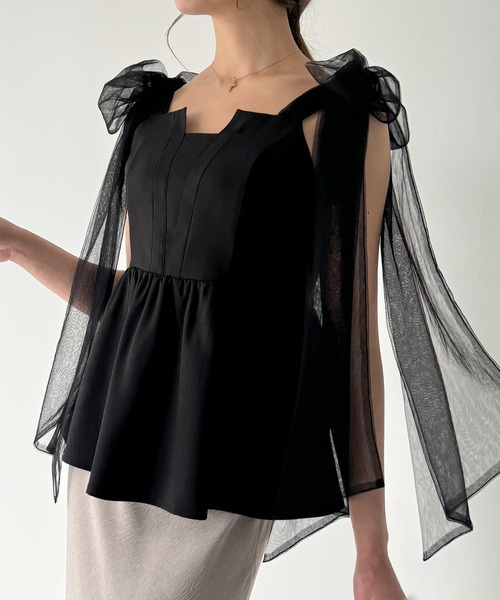 紗蝴蝶結肩帶背心