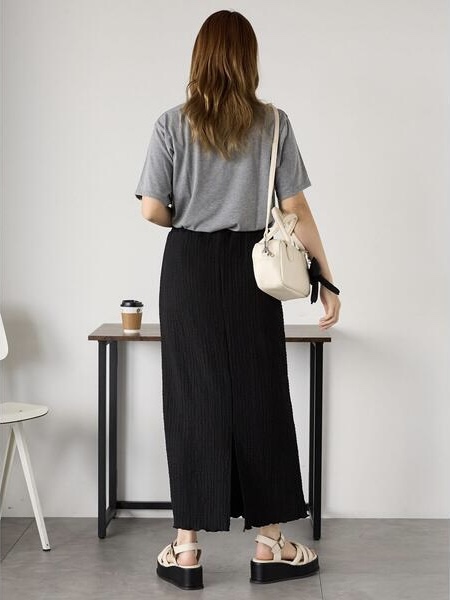 百褶雪紡直長半身裙