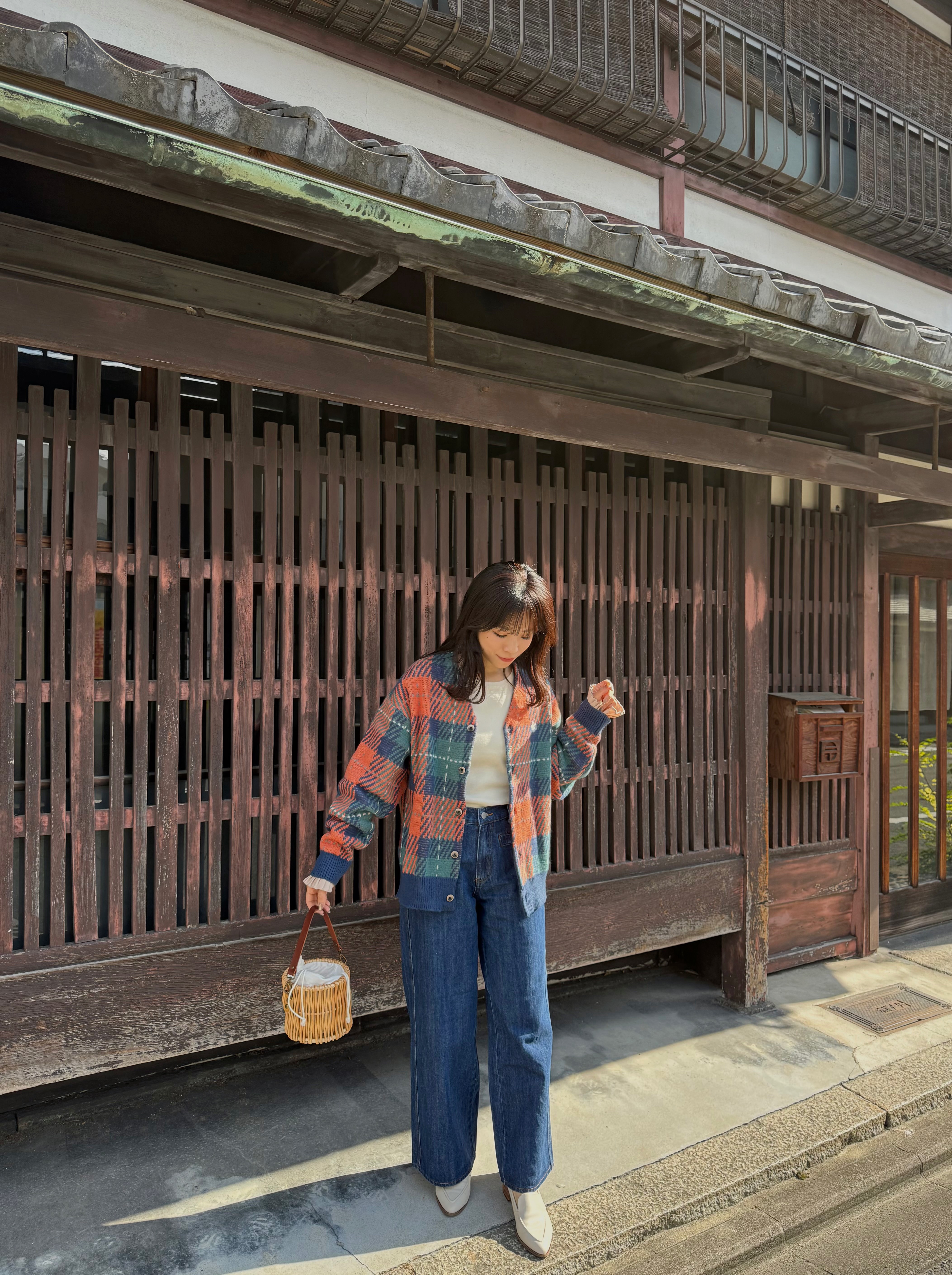 4色•Polo拼色大格紋針織外套