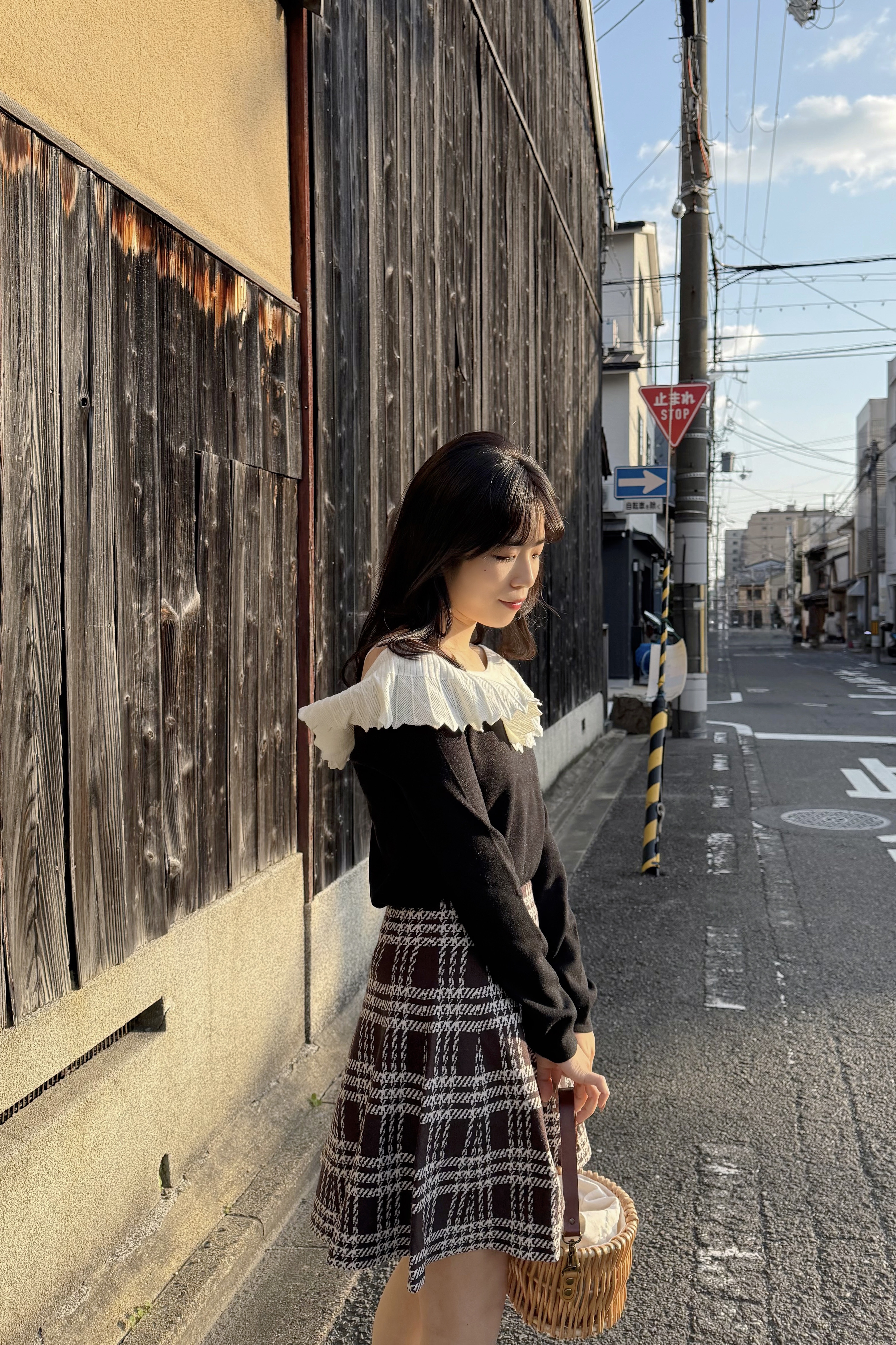 4色•千鳥格針織短款半身裙