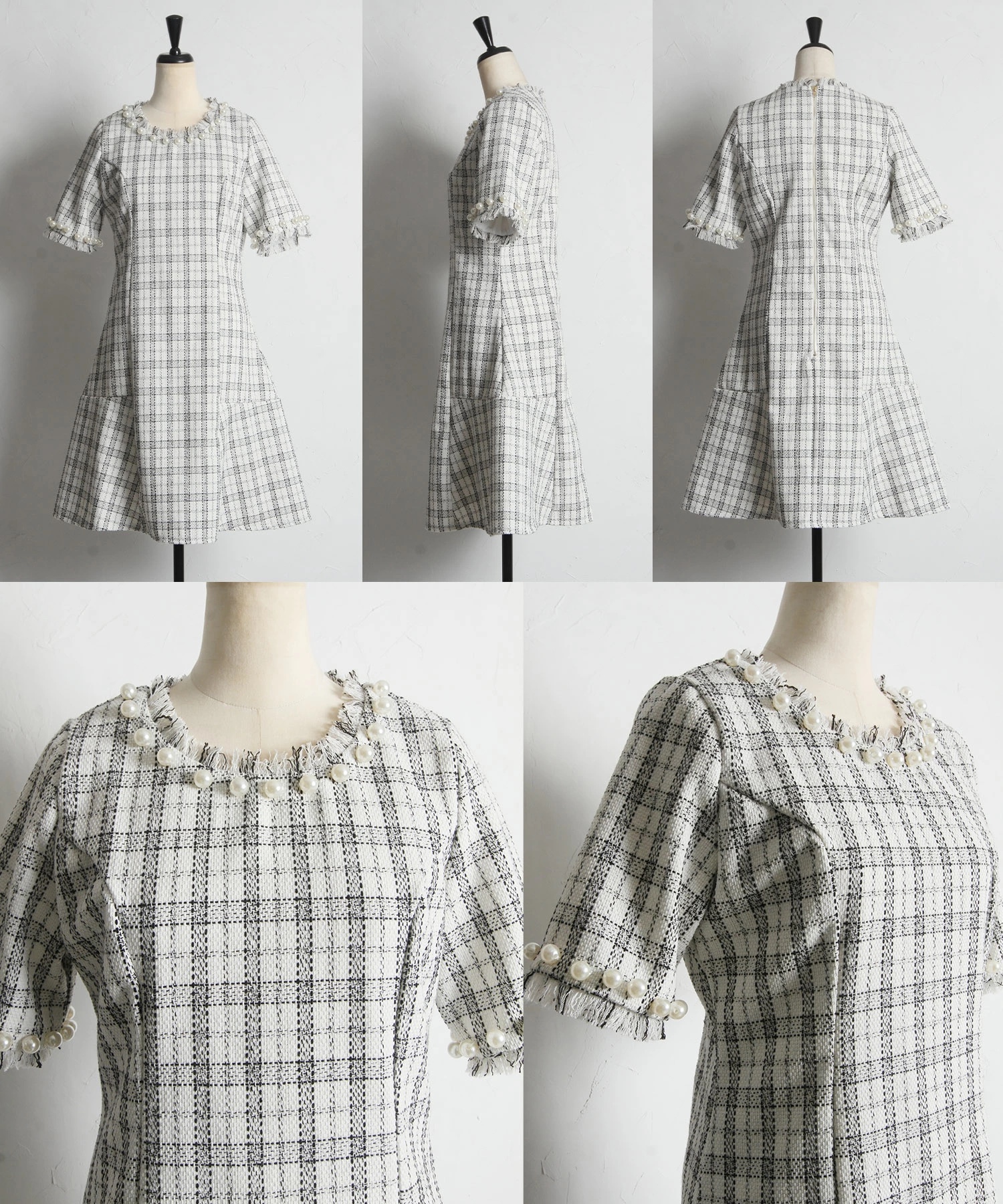 珍珠領Tweed料連身裙