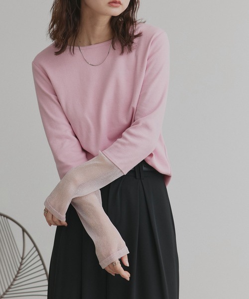 15色•蕾絲/ 閃閃拼袖半透上衣