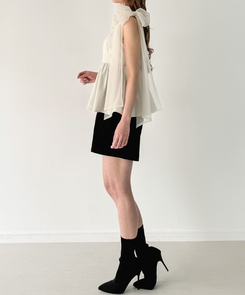 紗蝴蝶結肩帶背心