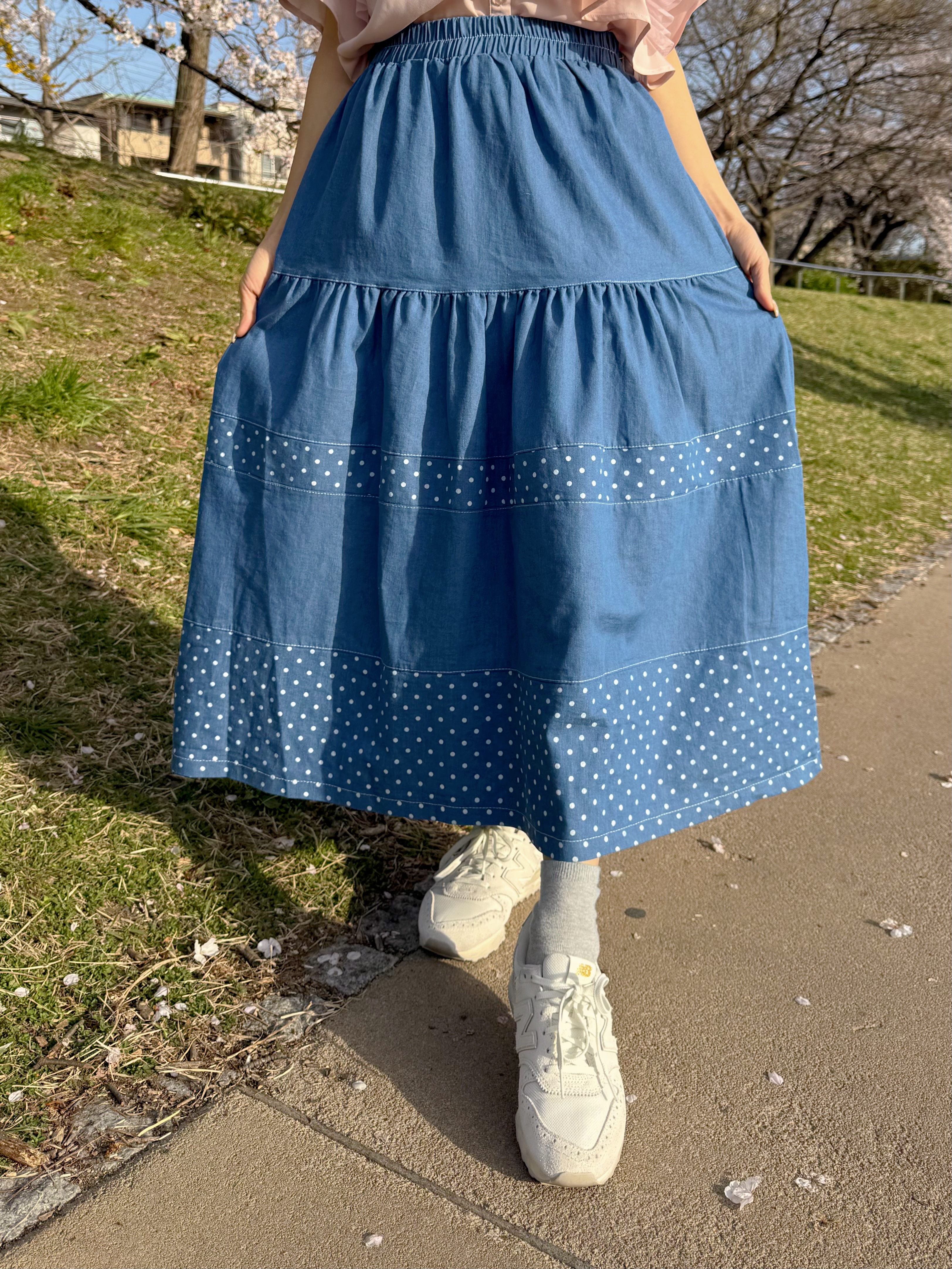 牛仔波點半身裙