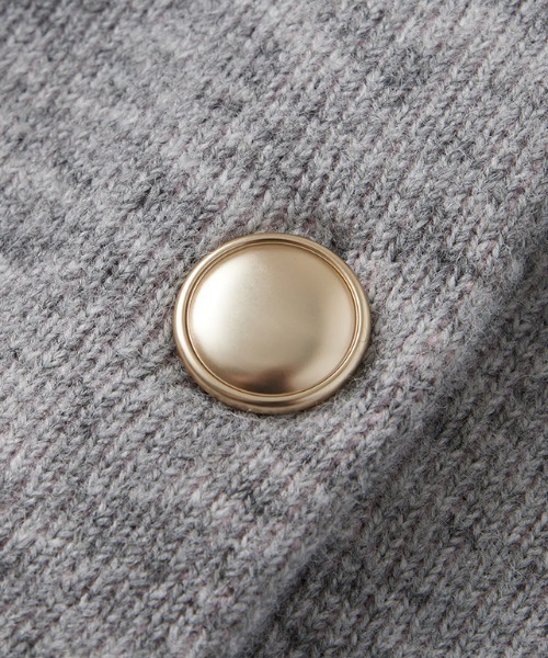 拼色金扣中長款針織外套