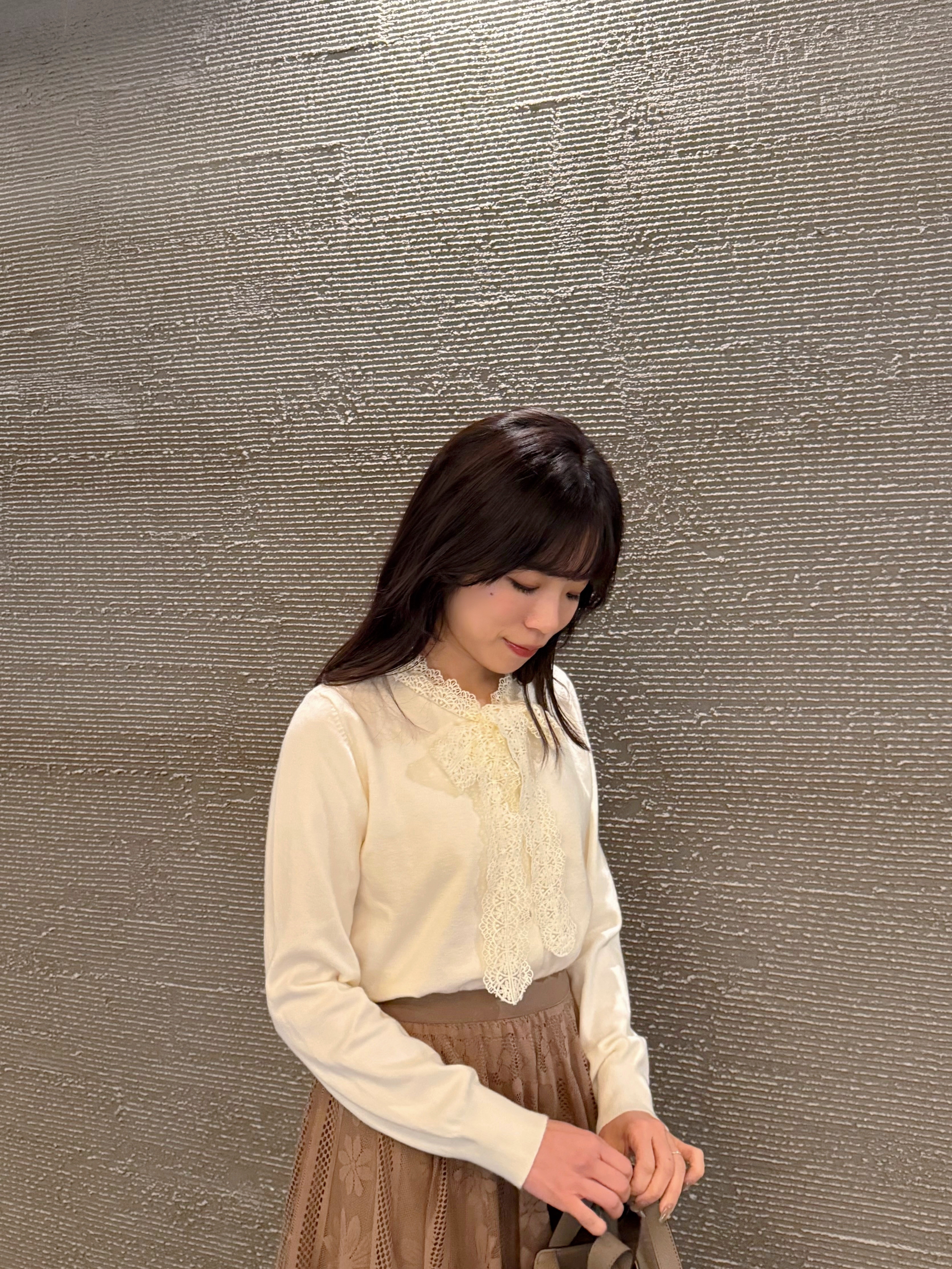 蕾絲蝴蝶結領帶針織外套