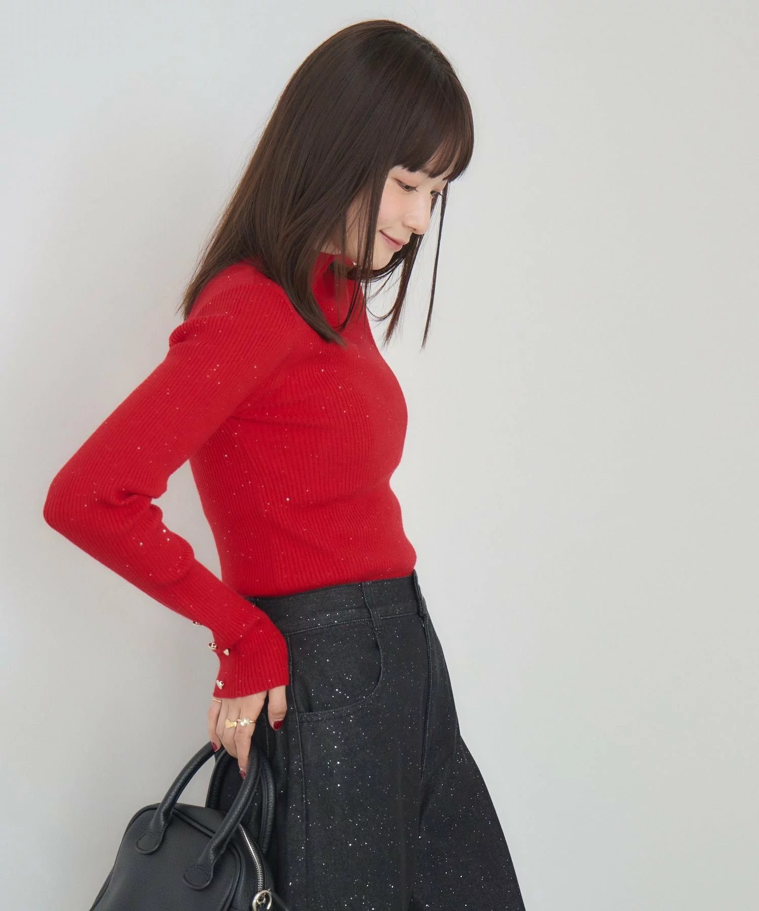 閃閃/ 淨色啞色扣閃閃企領針織