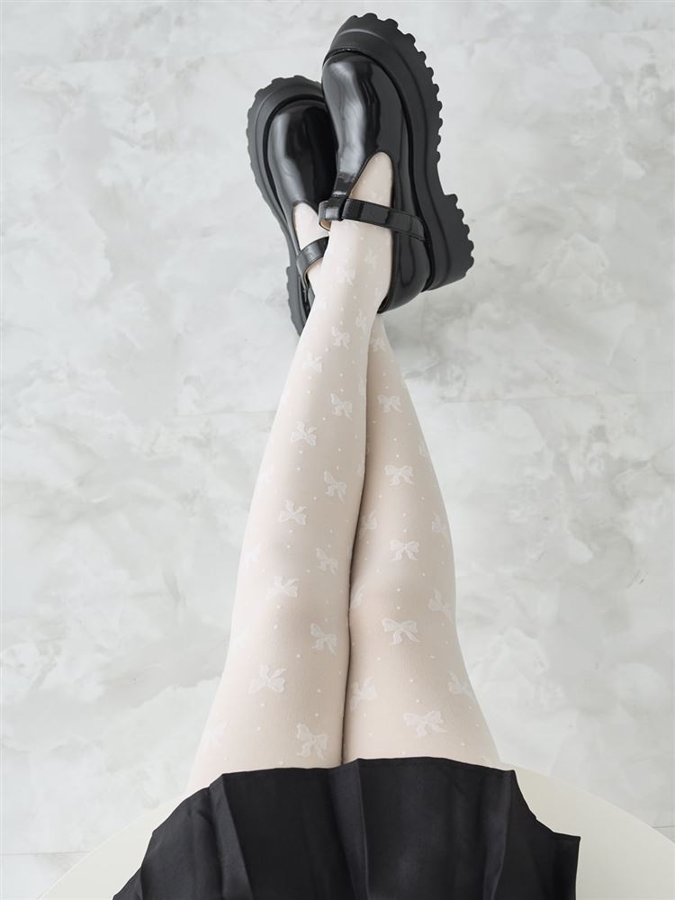 80denier仿素肌波點蝴蝶結絲襪