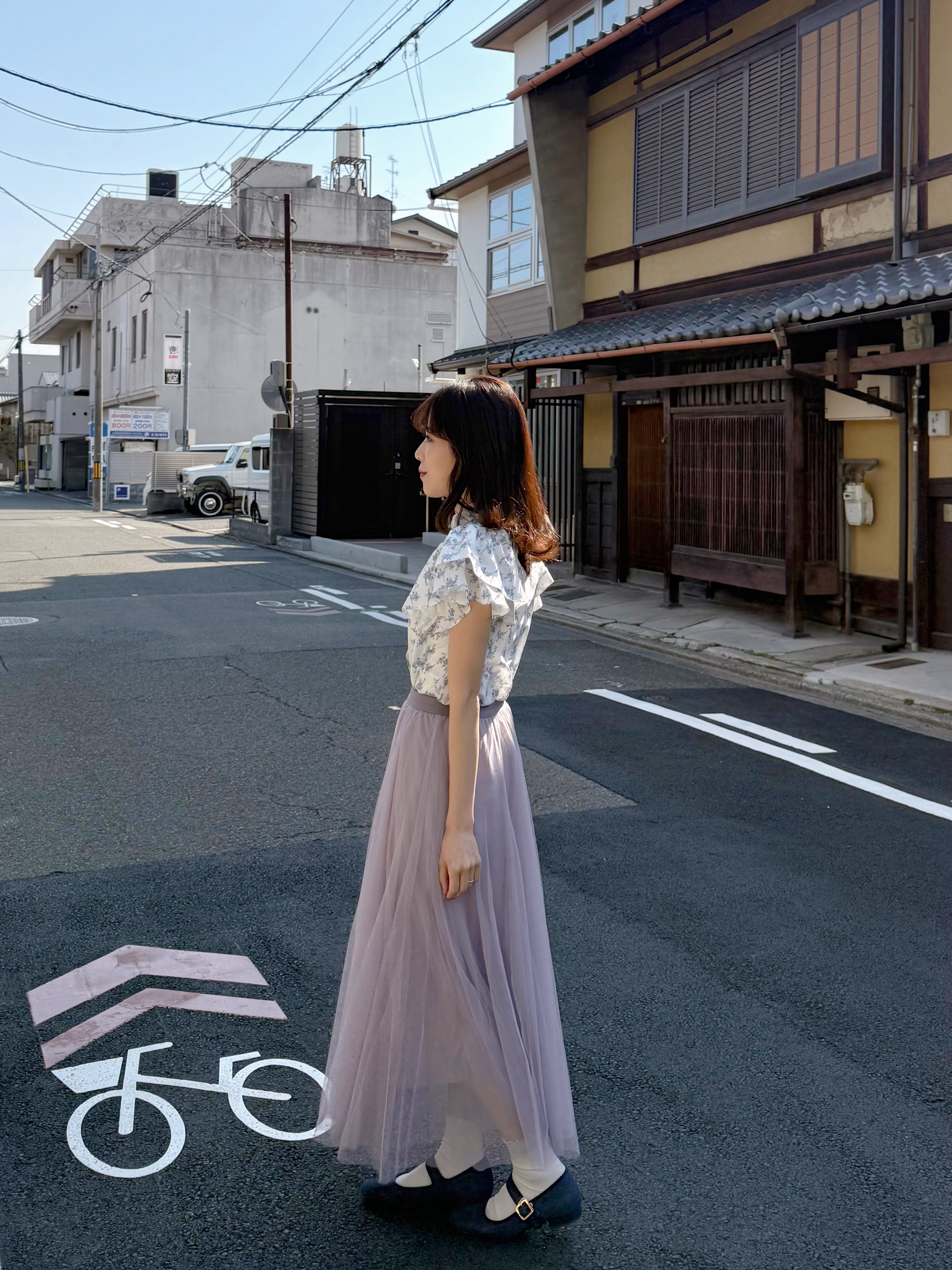 薰衣草紫色紗紗長款半身裙