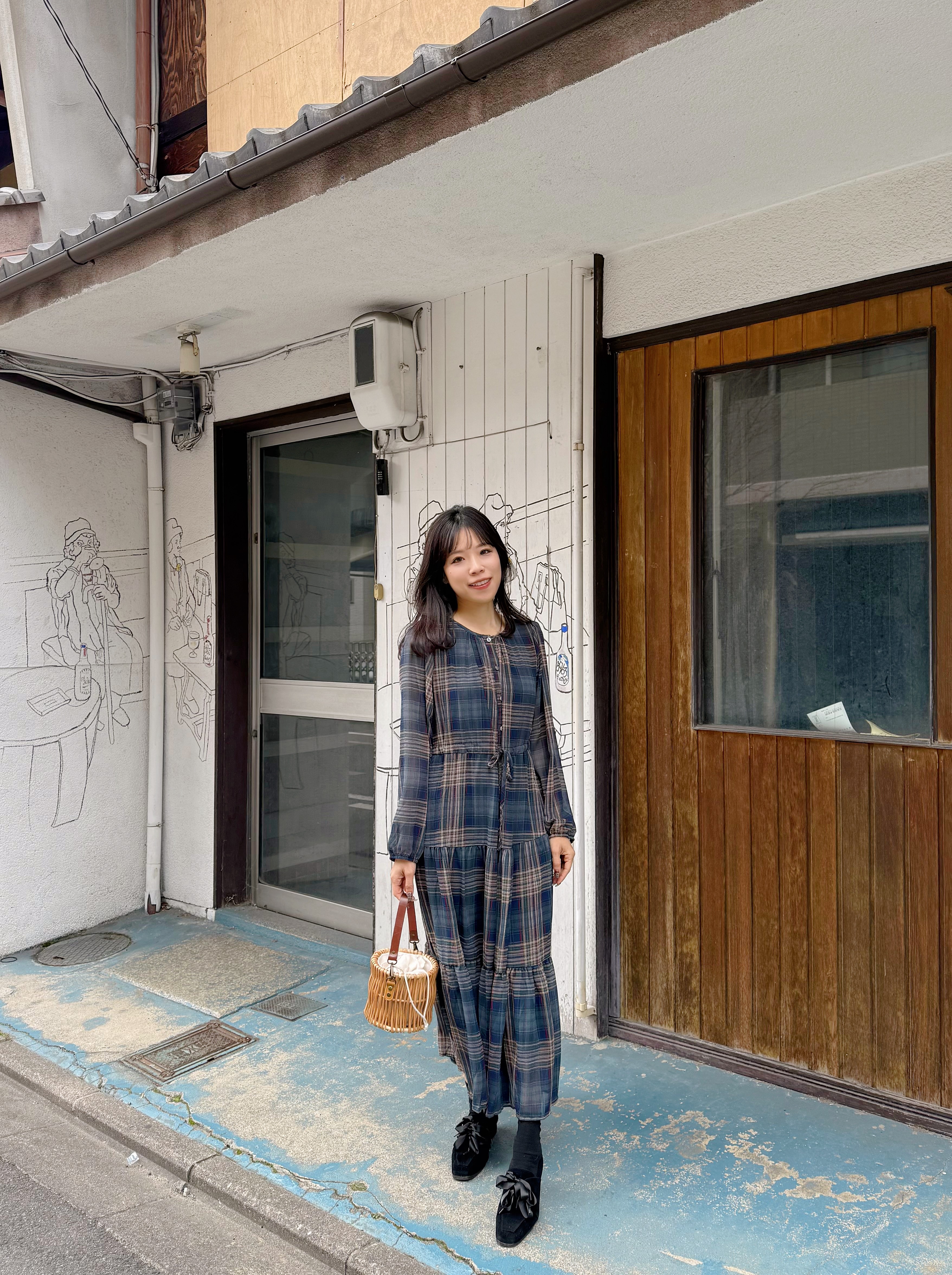 英文格雪紡連身裙