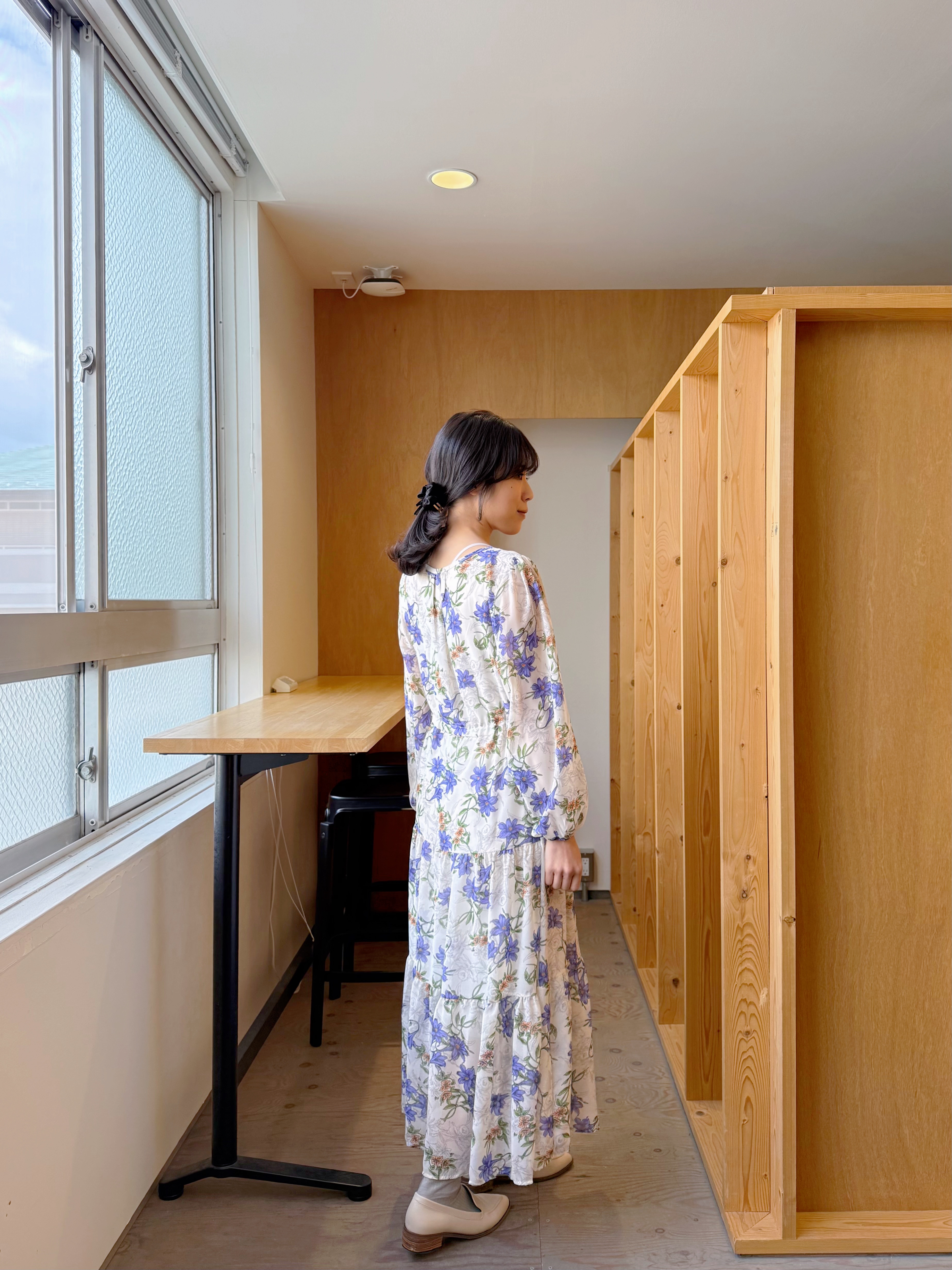 薰衣草紫色花雪紡連身裙