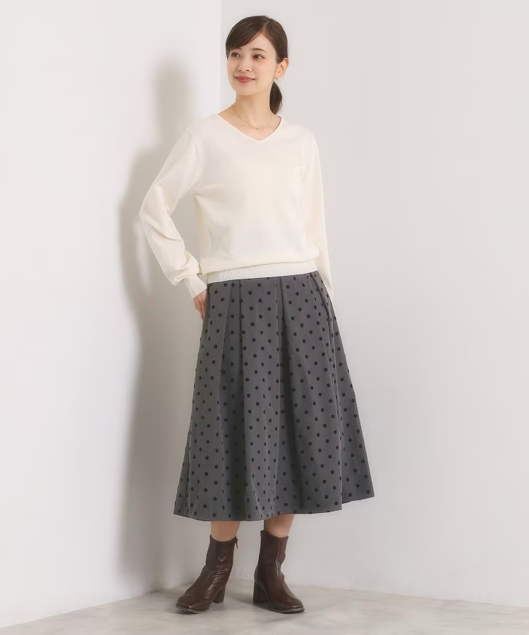 植絨波點A line半身裙