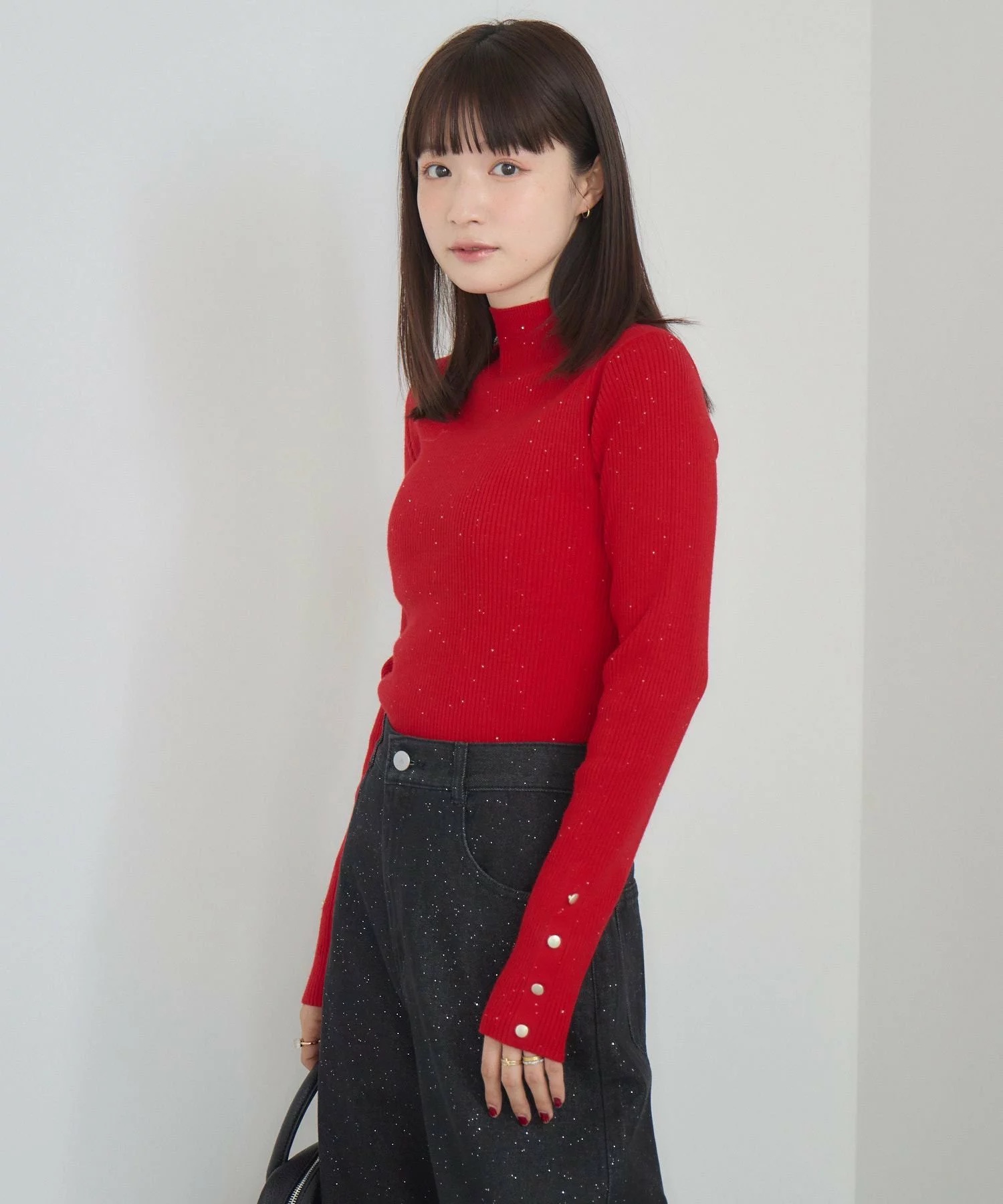 閃閃/ 淨色啞色扣閃閃企領針織