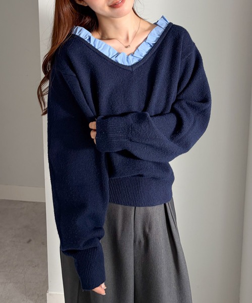 4色•M-LL碼•2 Way荷葉領針織上衣
