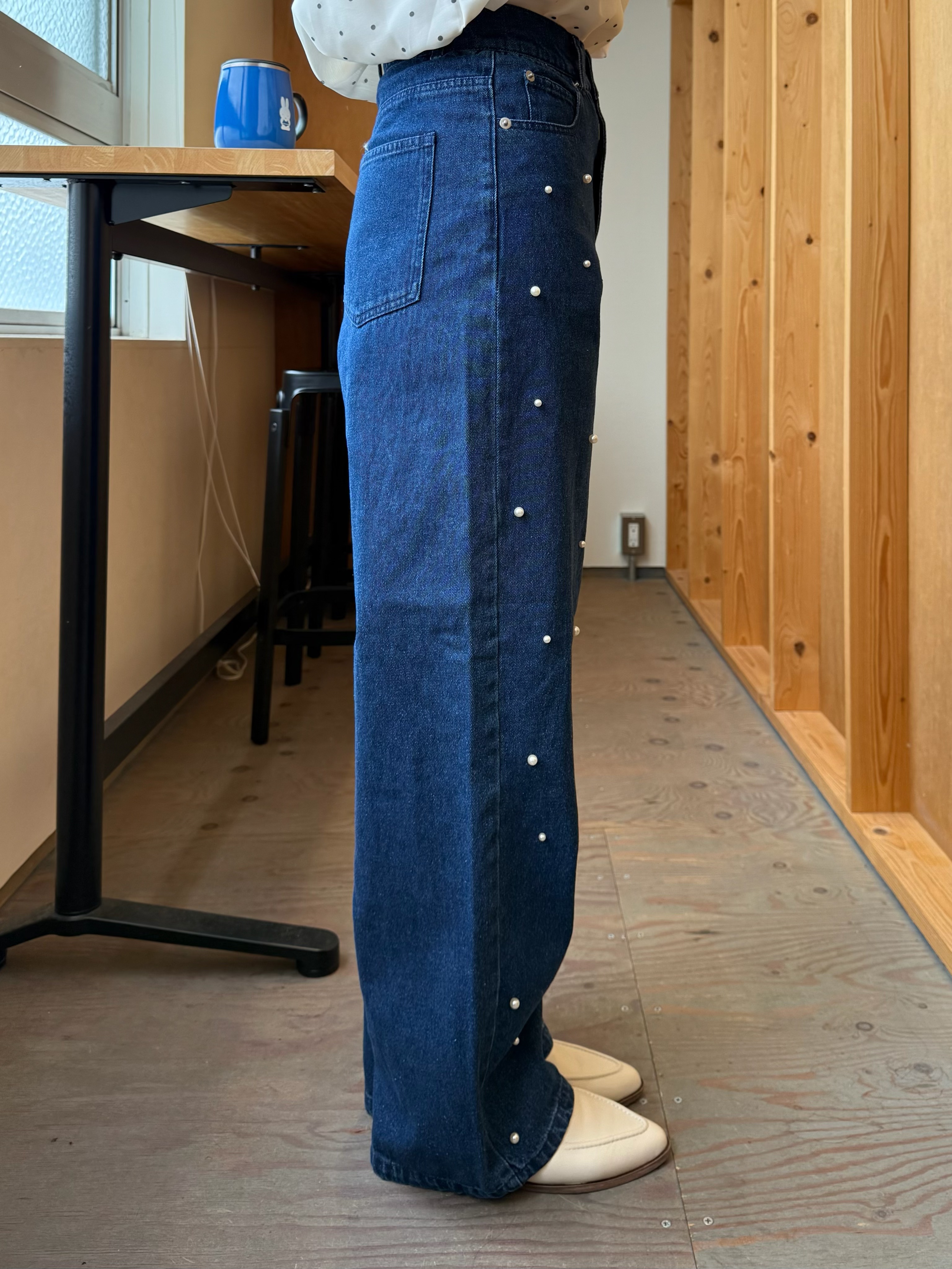 2色•珍珠闊腳牛白褲