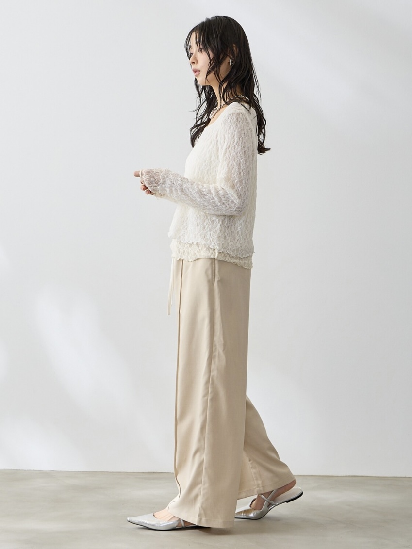 2色•假兩件蕾絲長袖上衣