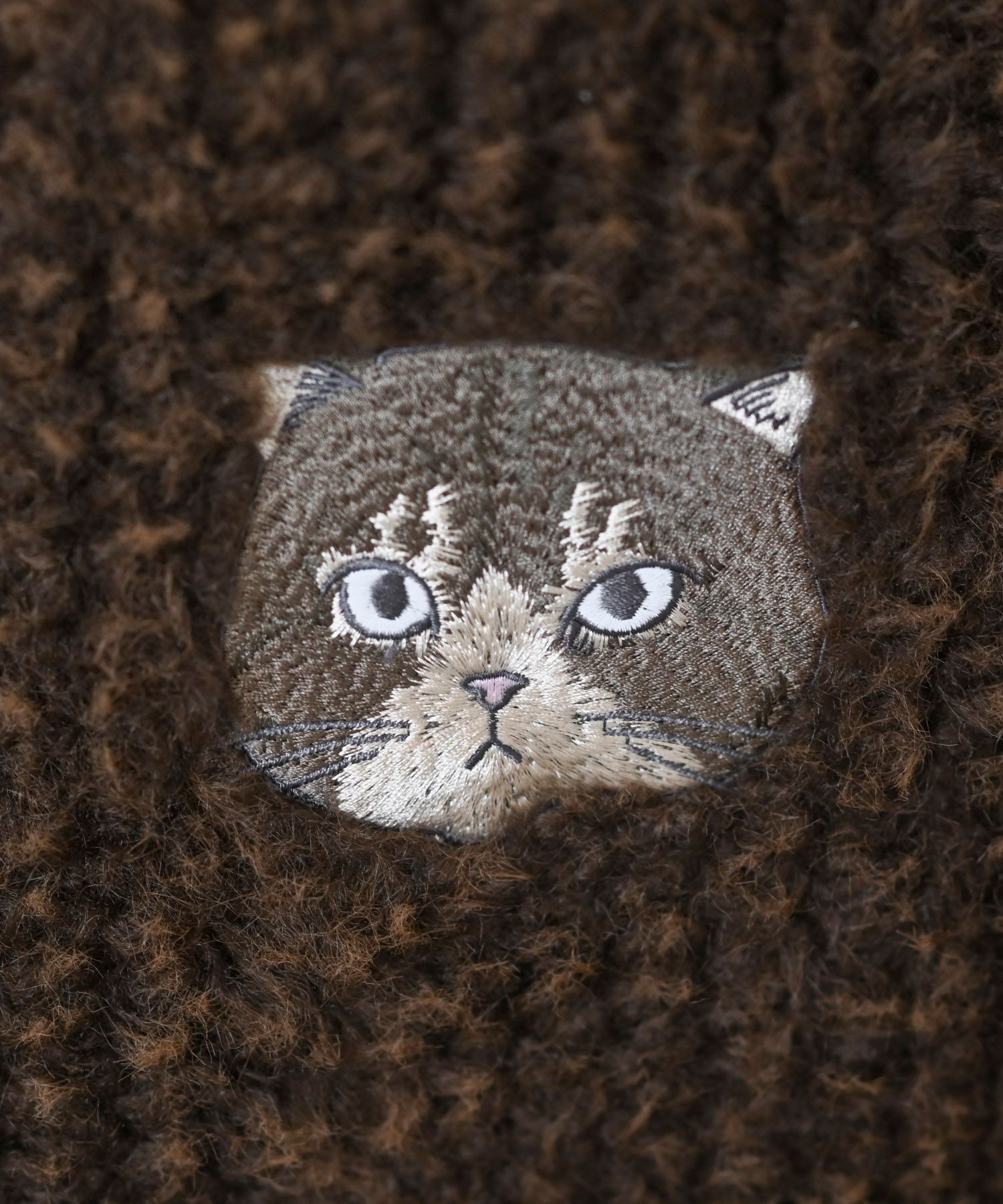 3色•Size F•貓咪刺繡羊羔絨手袋