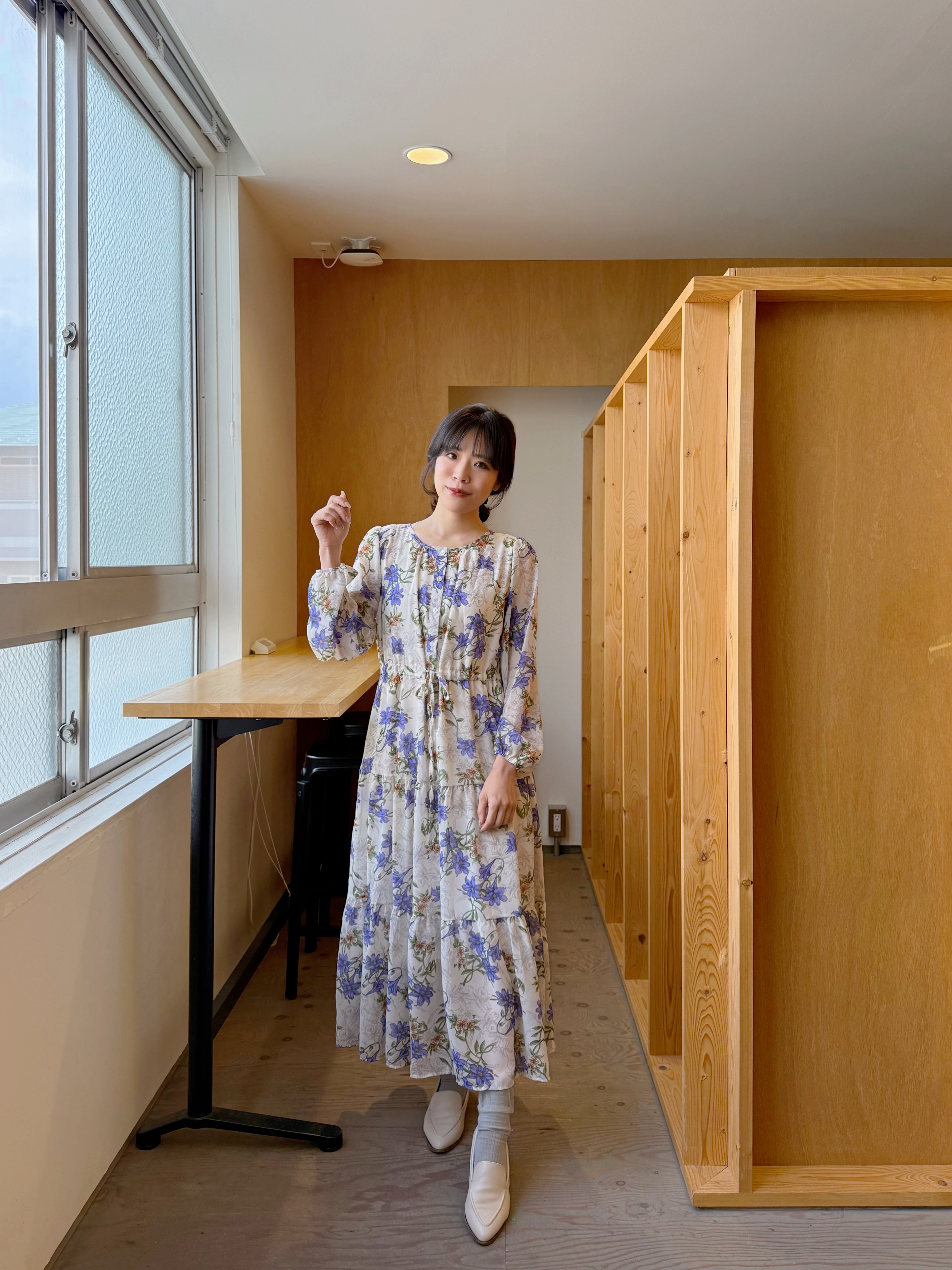 薰衣草紫色花雪紡連身裙