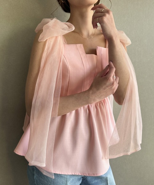 紗蝴蝶結肩帶背心