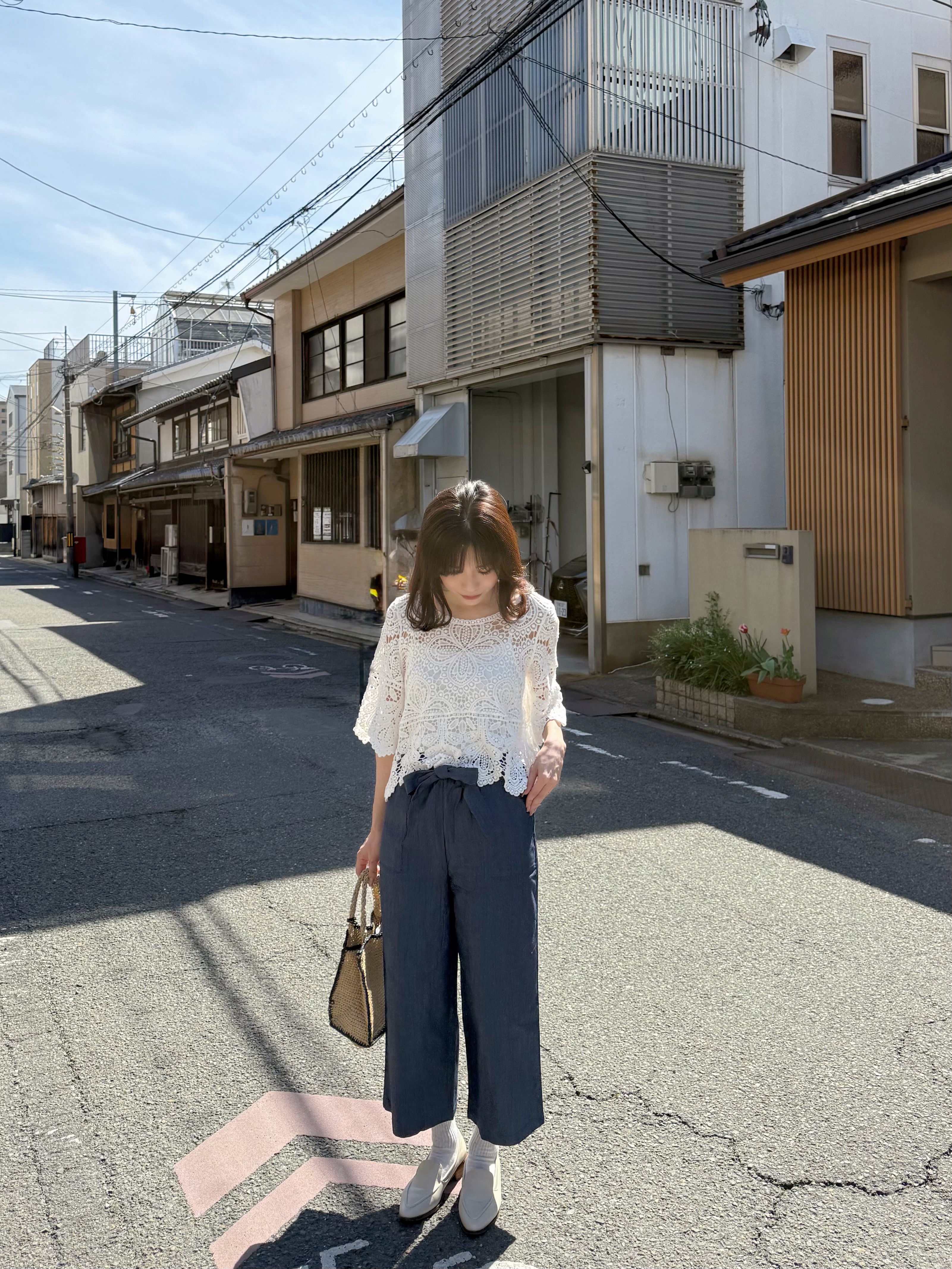 蝴蝶腰帶7分闊腳褲