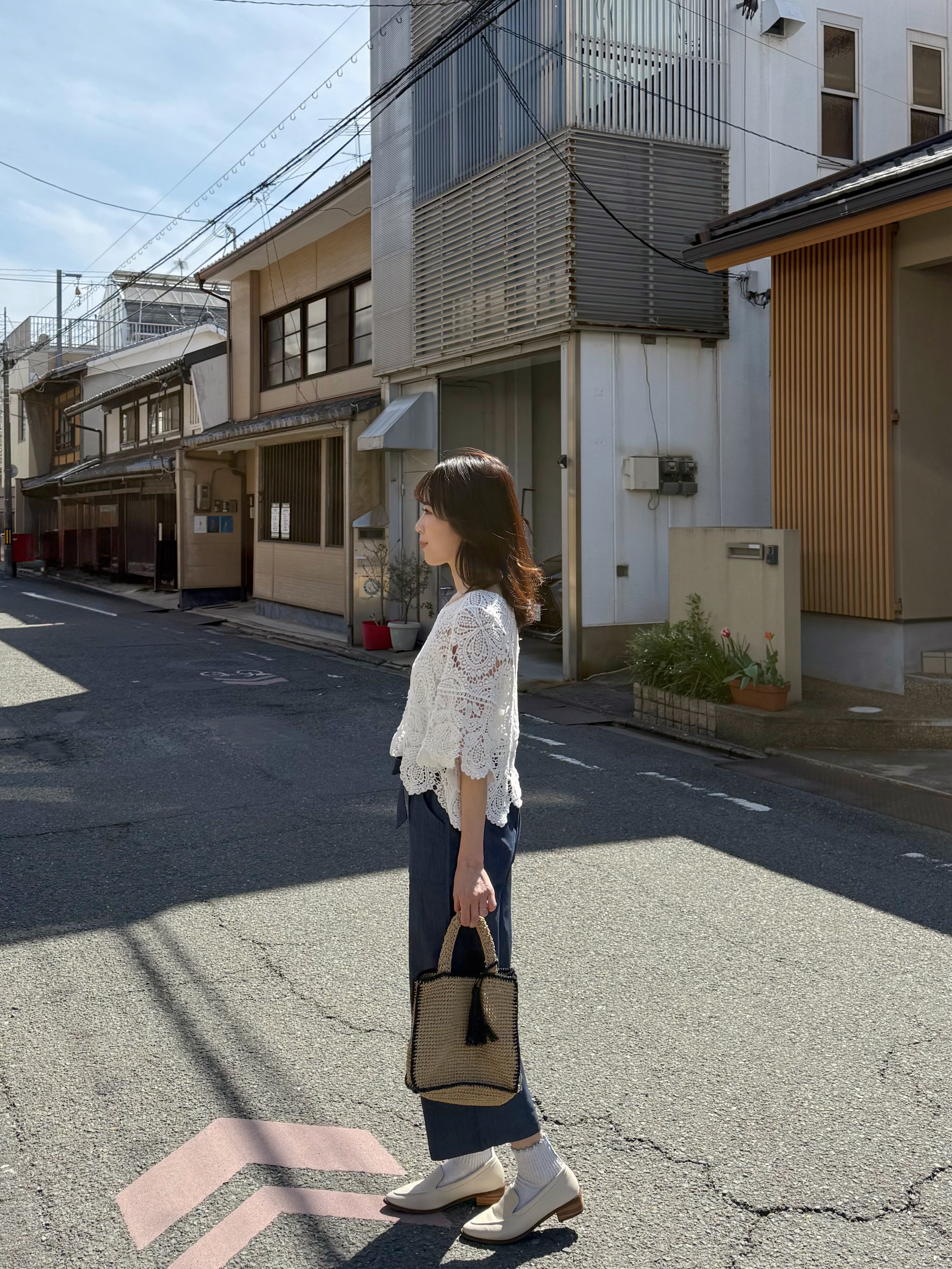 蝴蝶腰帶7分闊腳褲