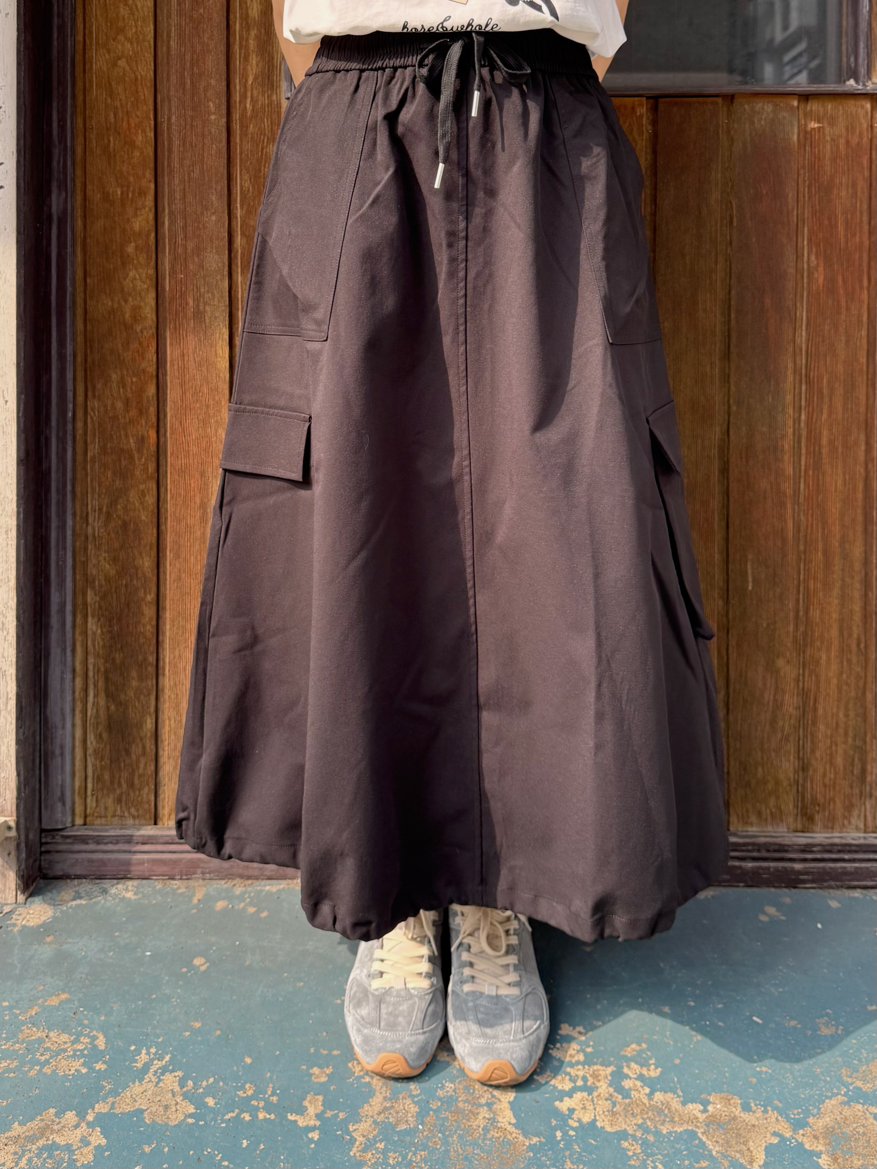 淨色泡泡有袋A line裙