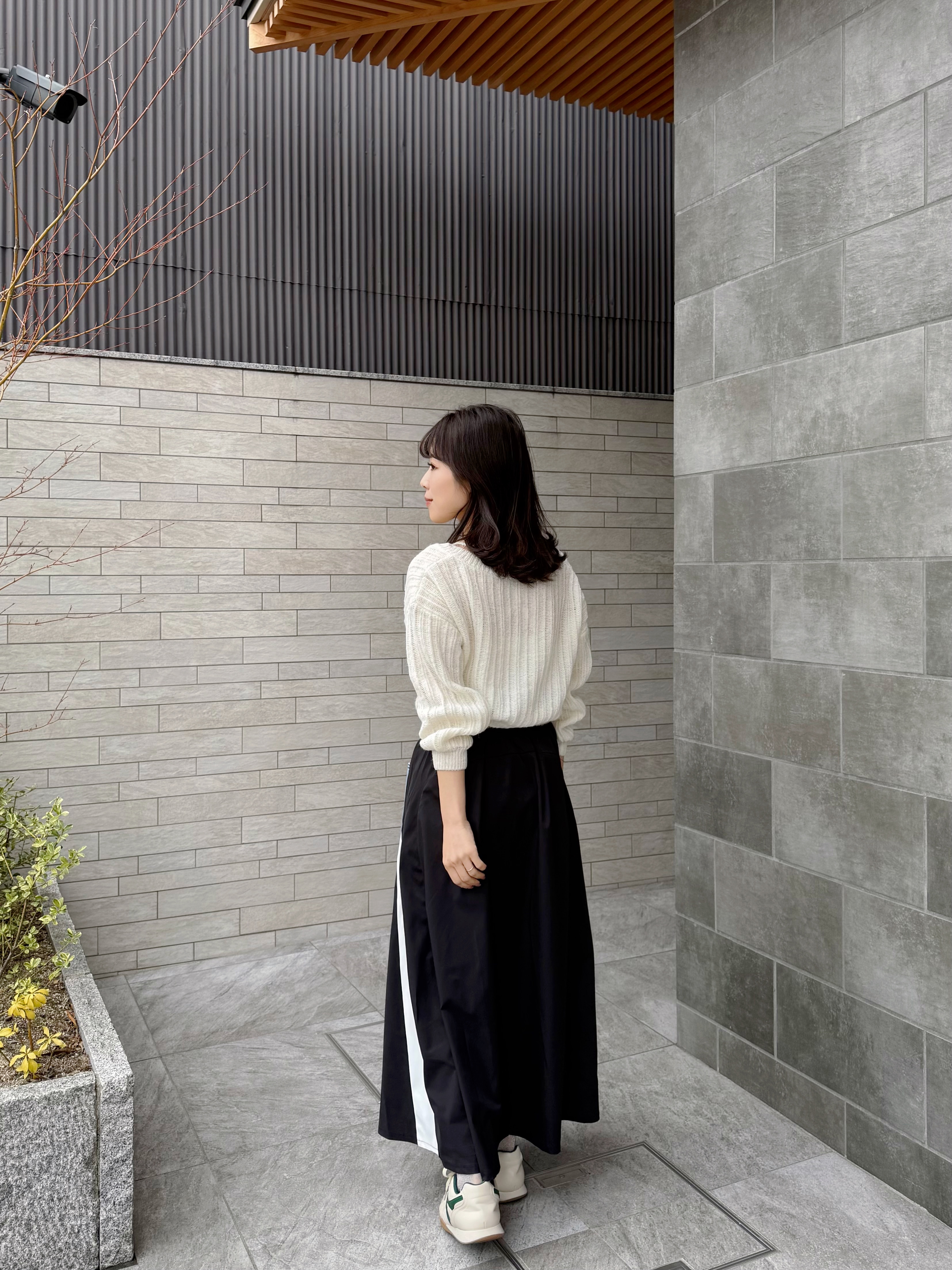 拼色布A line牛仔長款半身裙