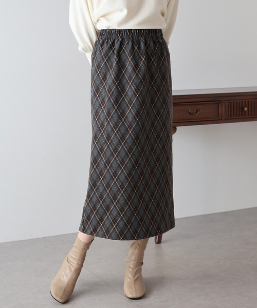 英倫格子薄絨直身裙