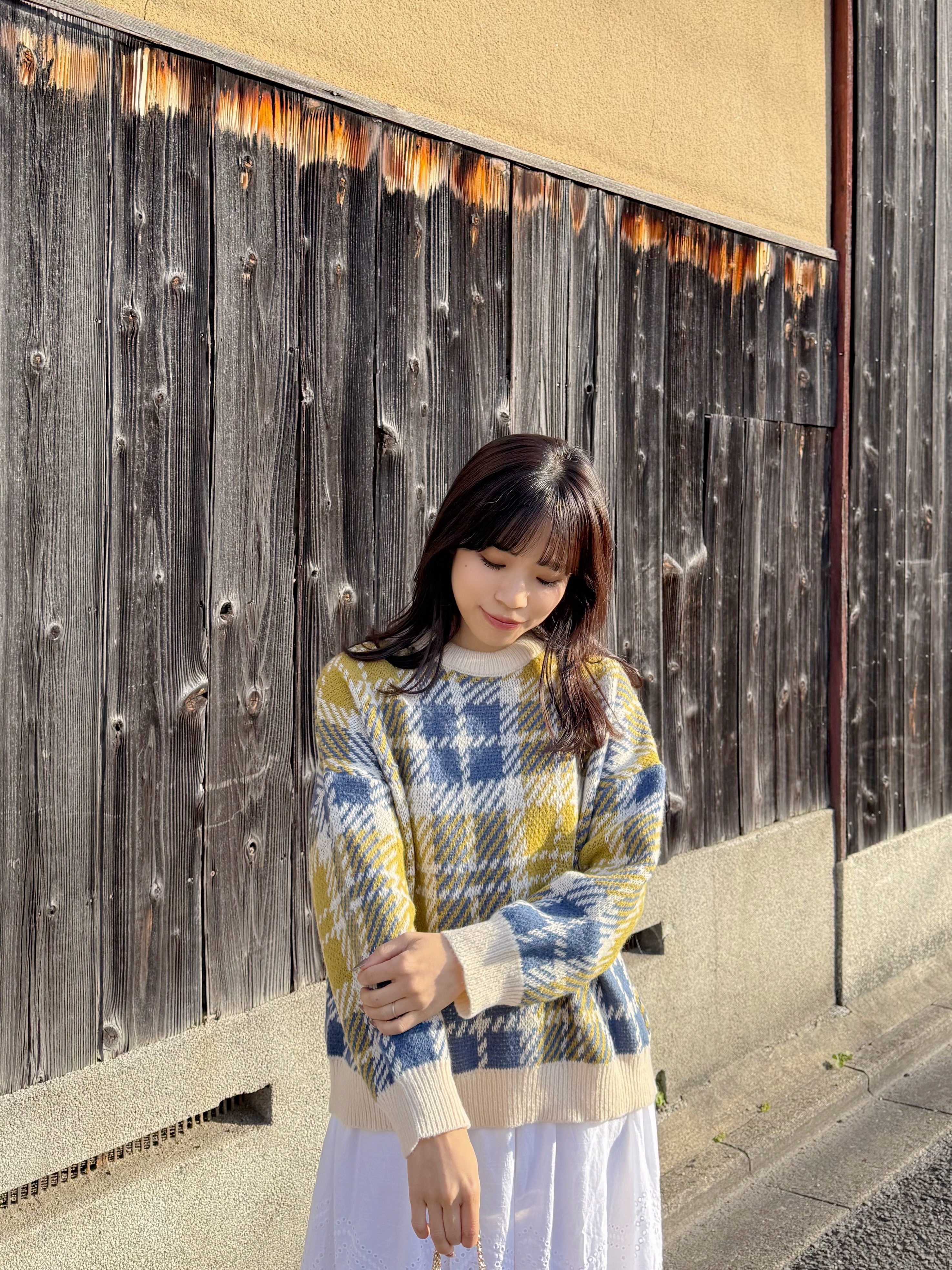 3色•英倫格紋拼色冷衫