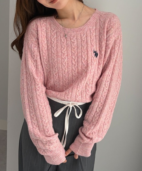 8色・M-LL・U.S. POLO ASSN. 刺繡麻花針織上衣