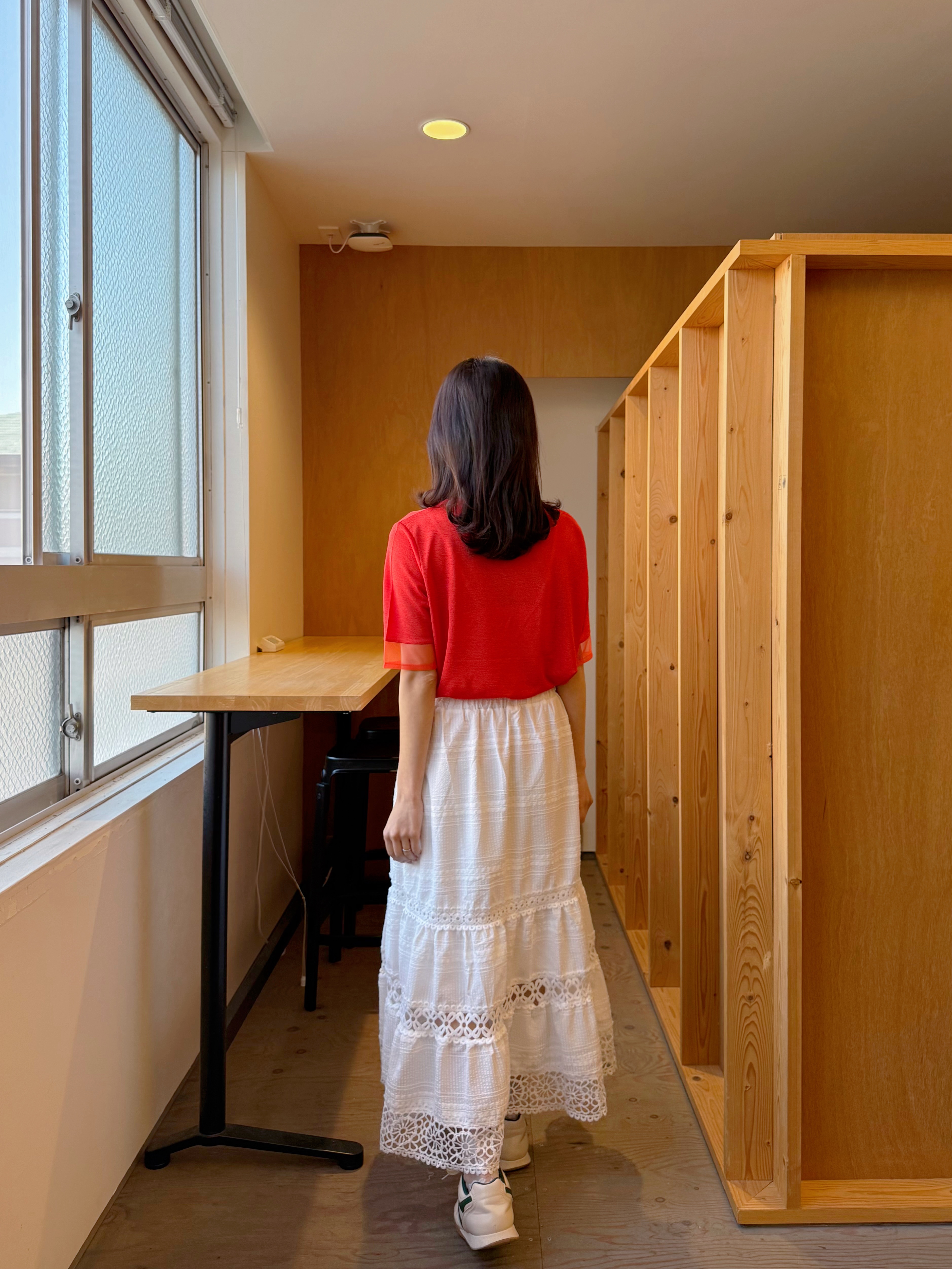 2色•蕾絲拼接雪紡半身裙