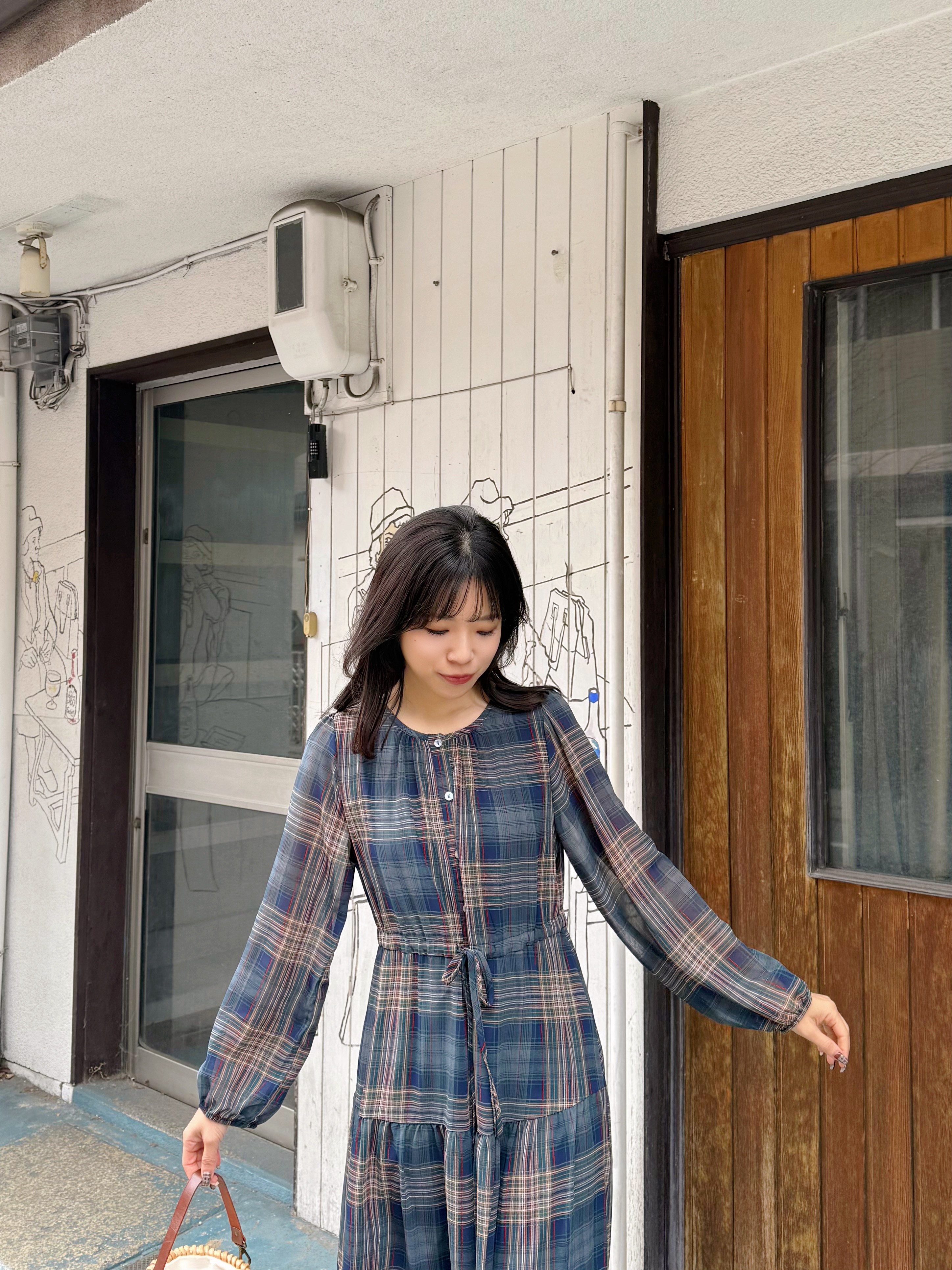 英文格雪紡連身裙