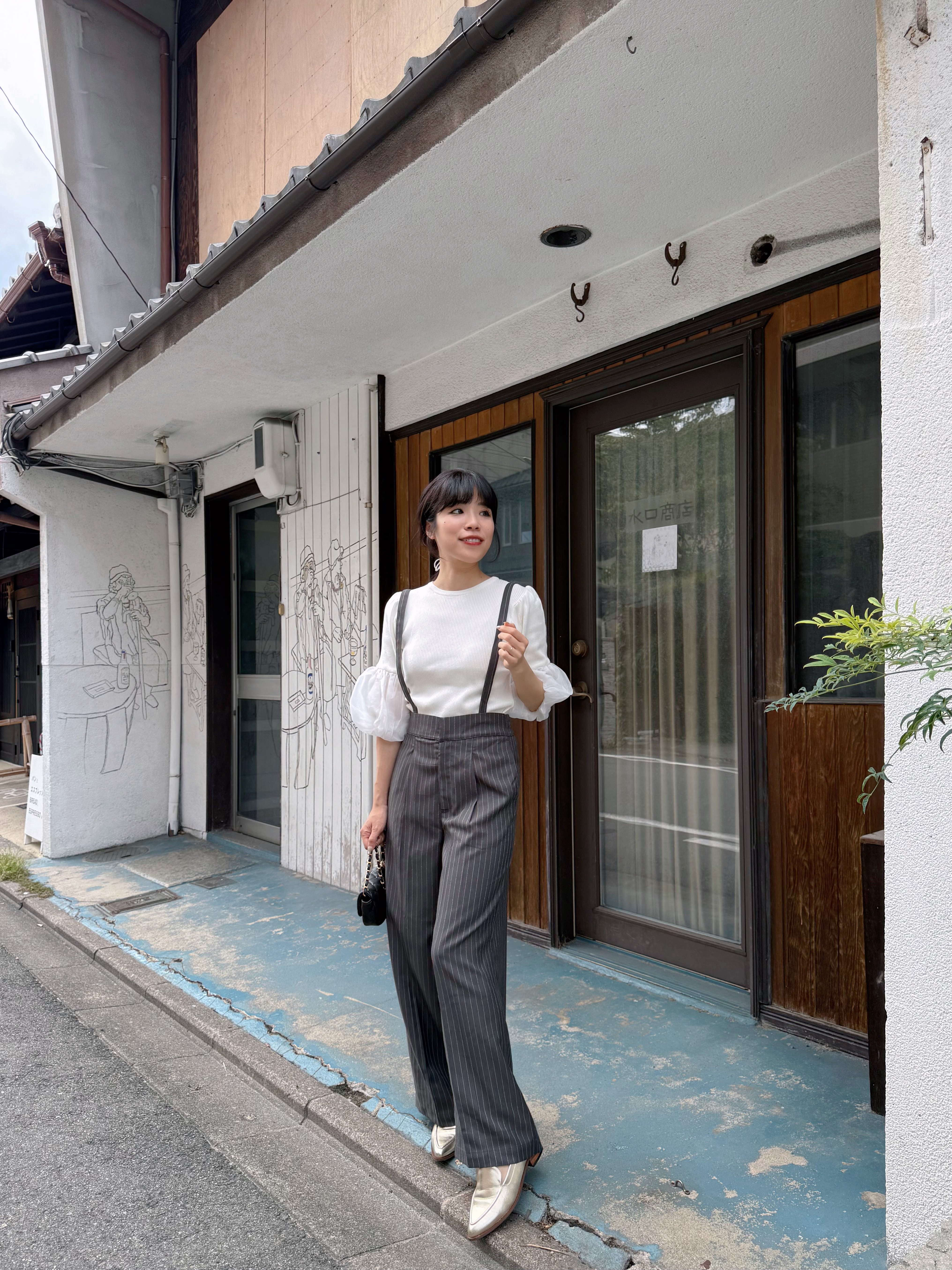 直條紋吊帶長褲