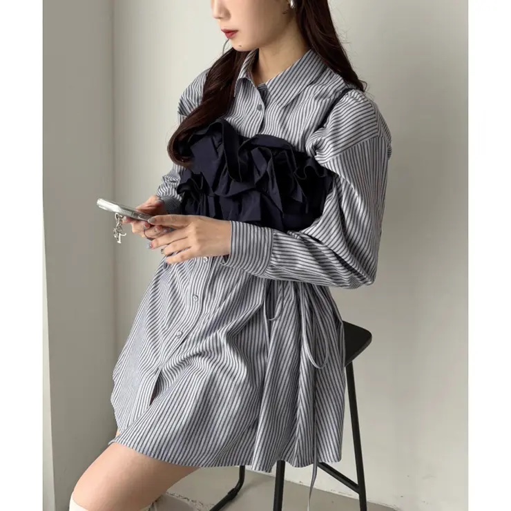 直條長恤衫+吊帶背心套裝