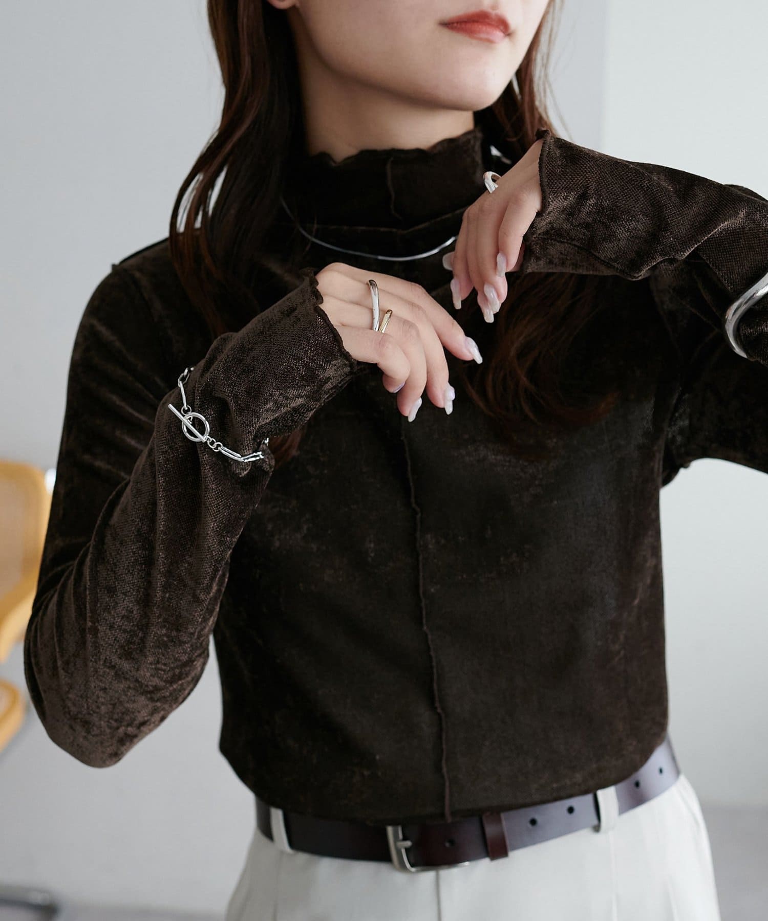 4色•絲絨透感薄長袖上衣