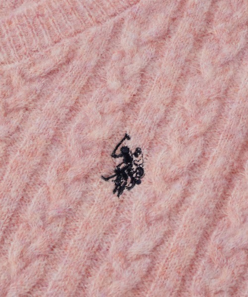 5色・M-LL・U.S. POLO ASSN. 刺繡V領麻花針織上衣