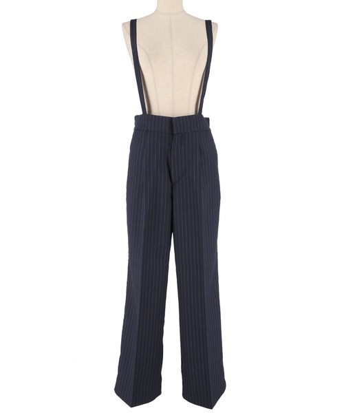 直條紋吊帶長褲