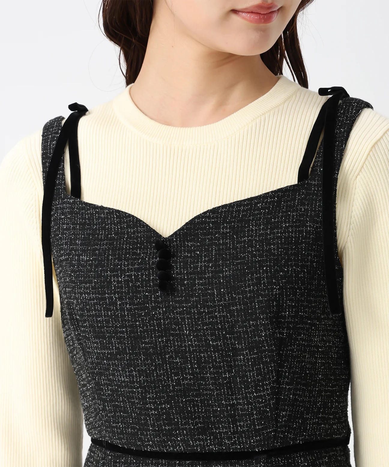 2色．Tweed拼蕾絲背心連身裙