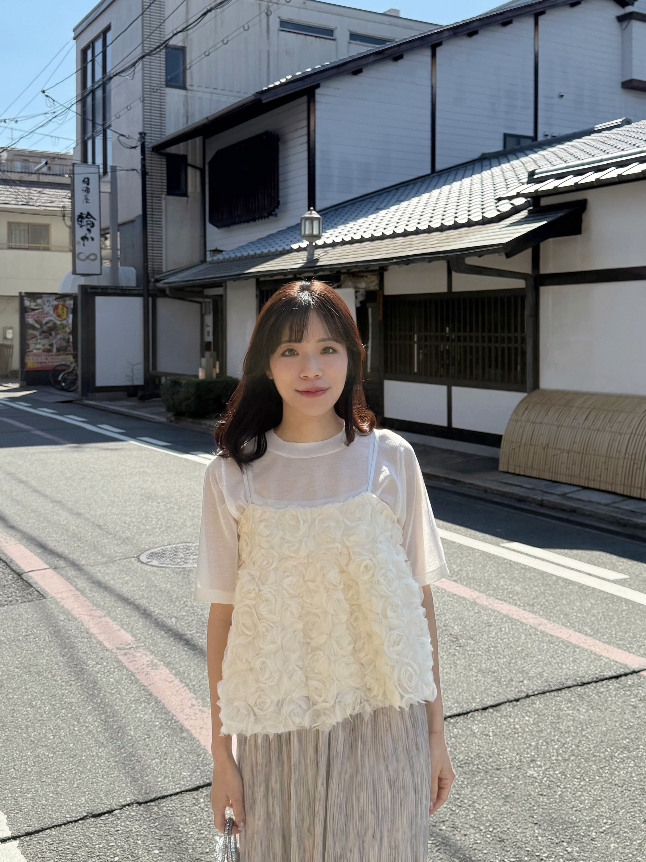 立體紗玫瑰花蓬蓬吊帶背心