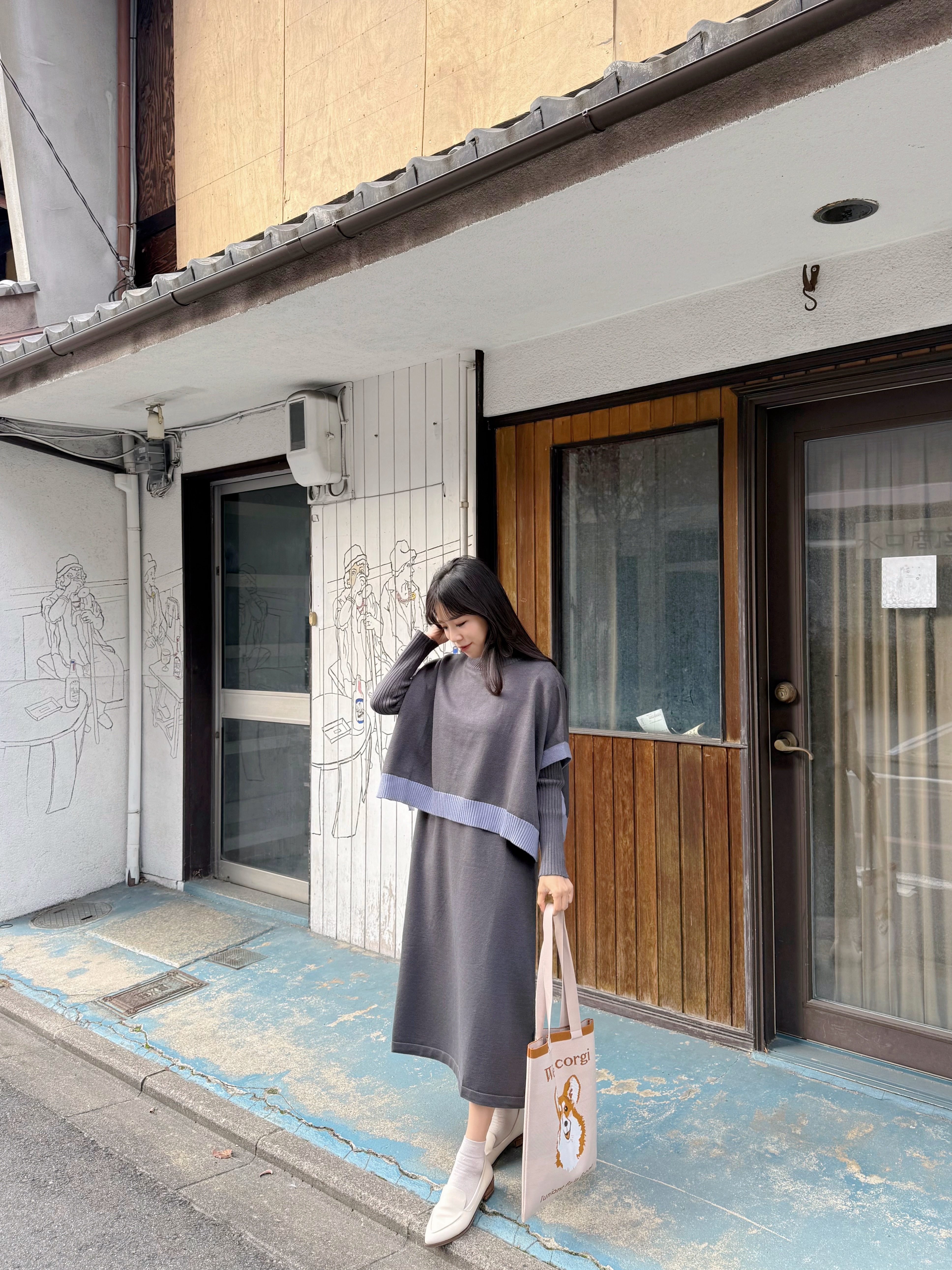 2種長度•10色•拼色斗蓬針織連身裙