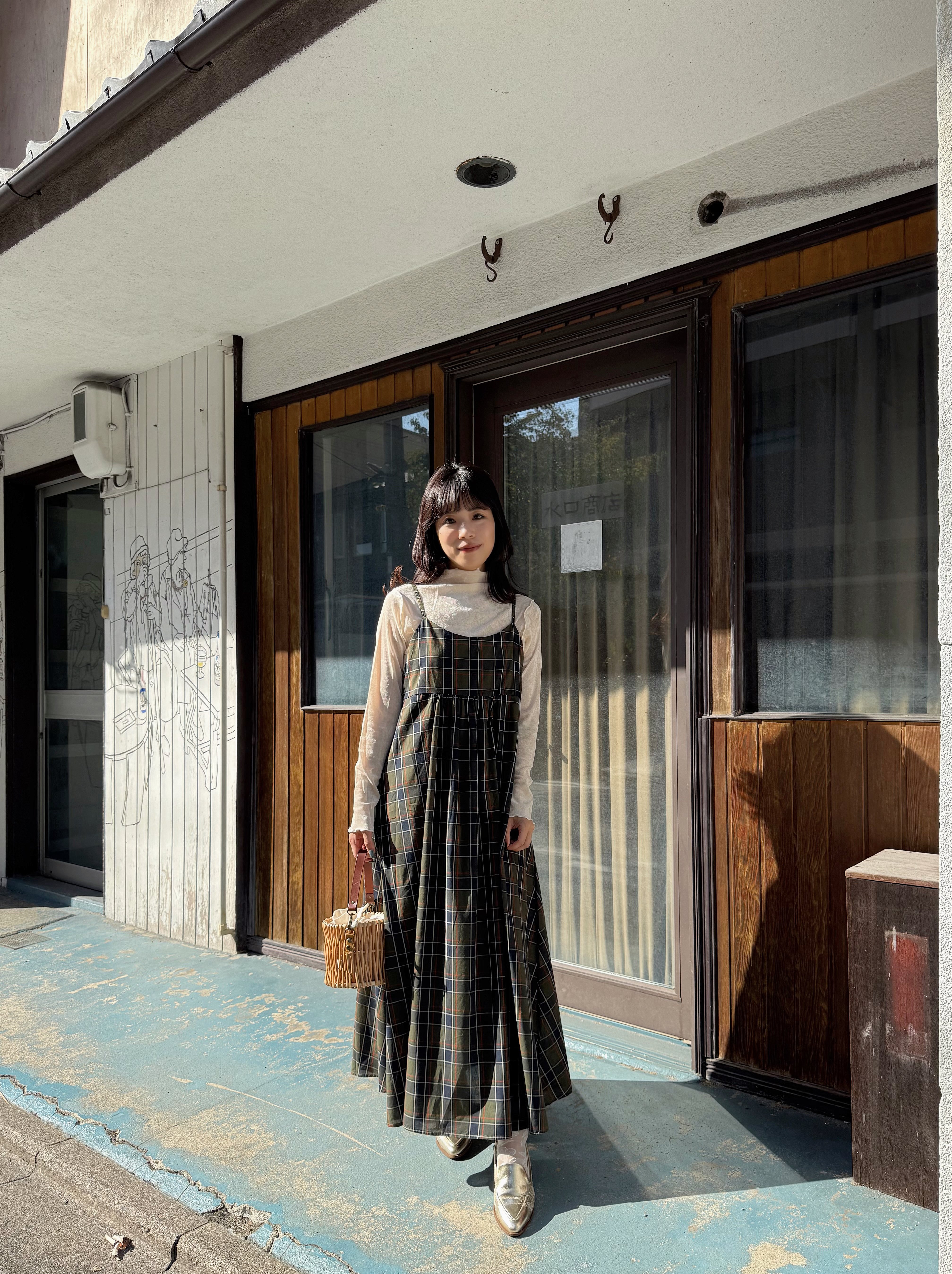 5色．秋冬英倫格仔吊帶連身裙
