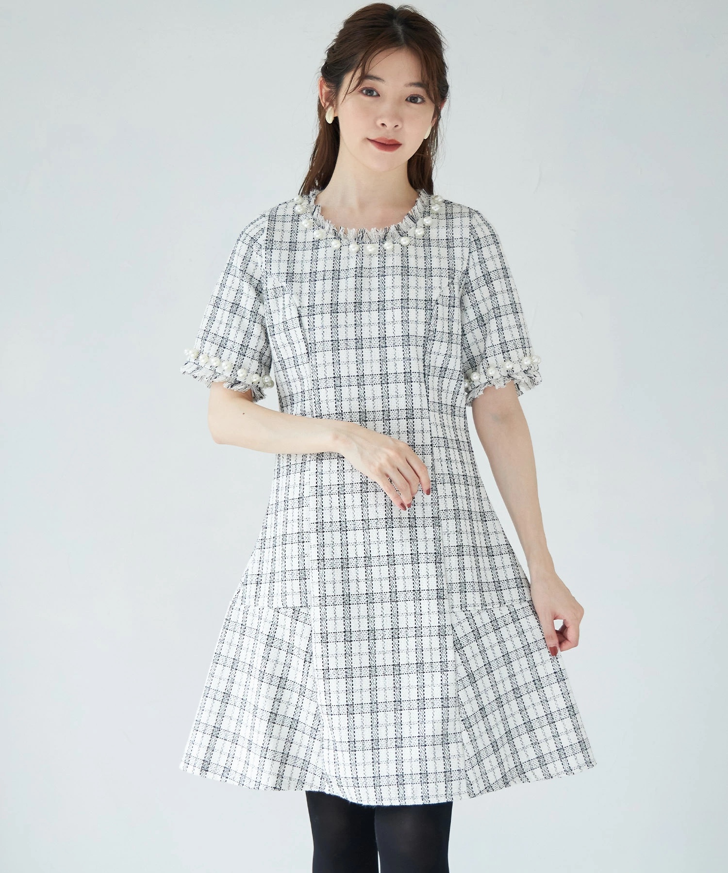 珍珠領Tweed料連身裙