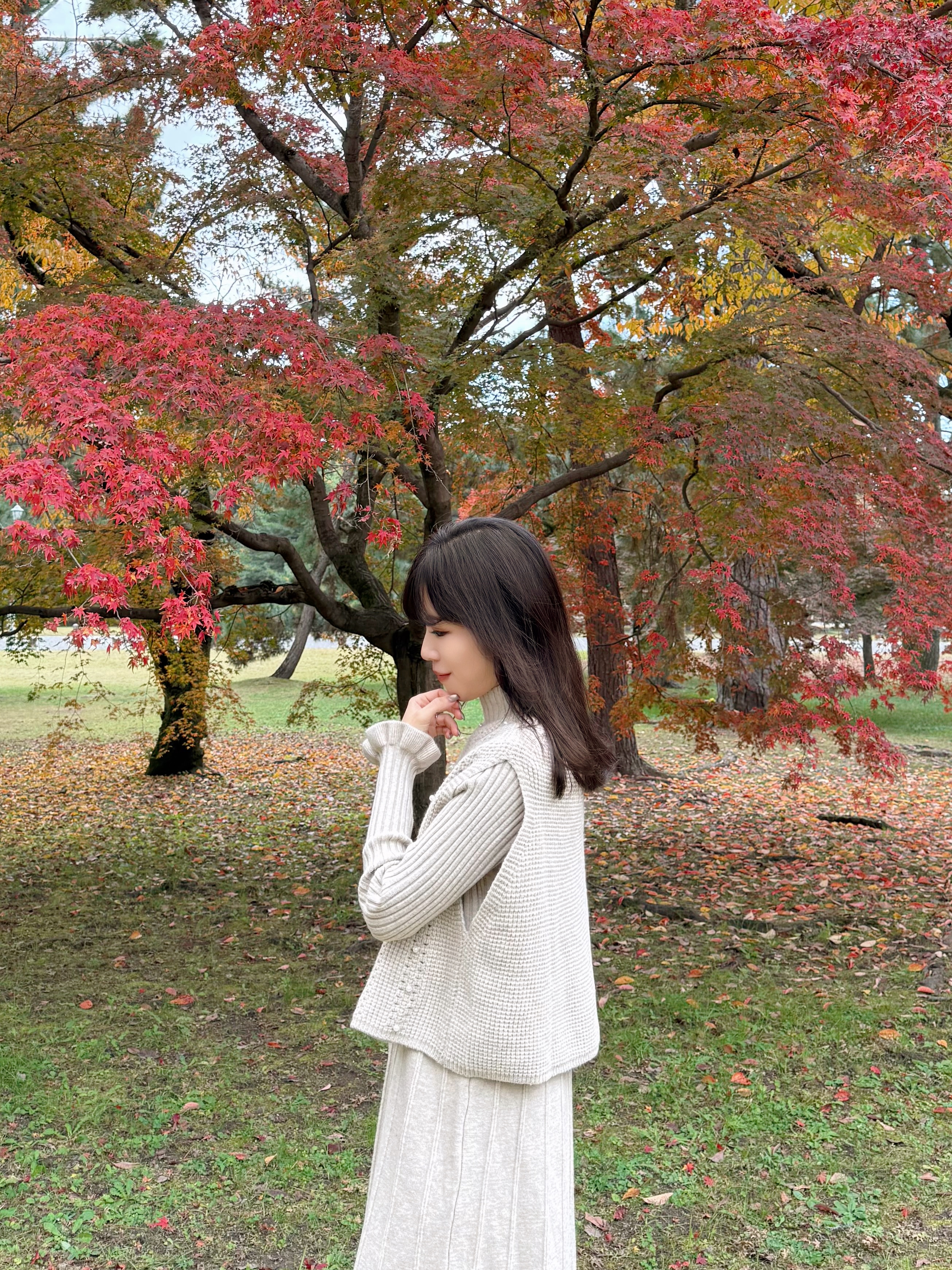 珍珠斗篷針織及膝連身裙