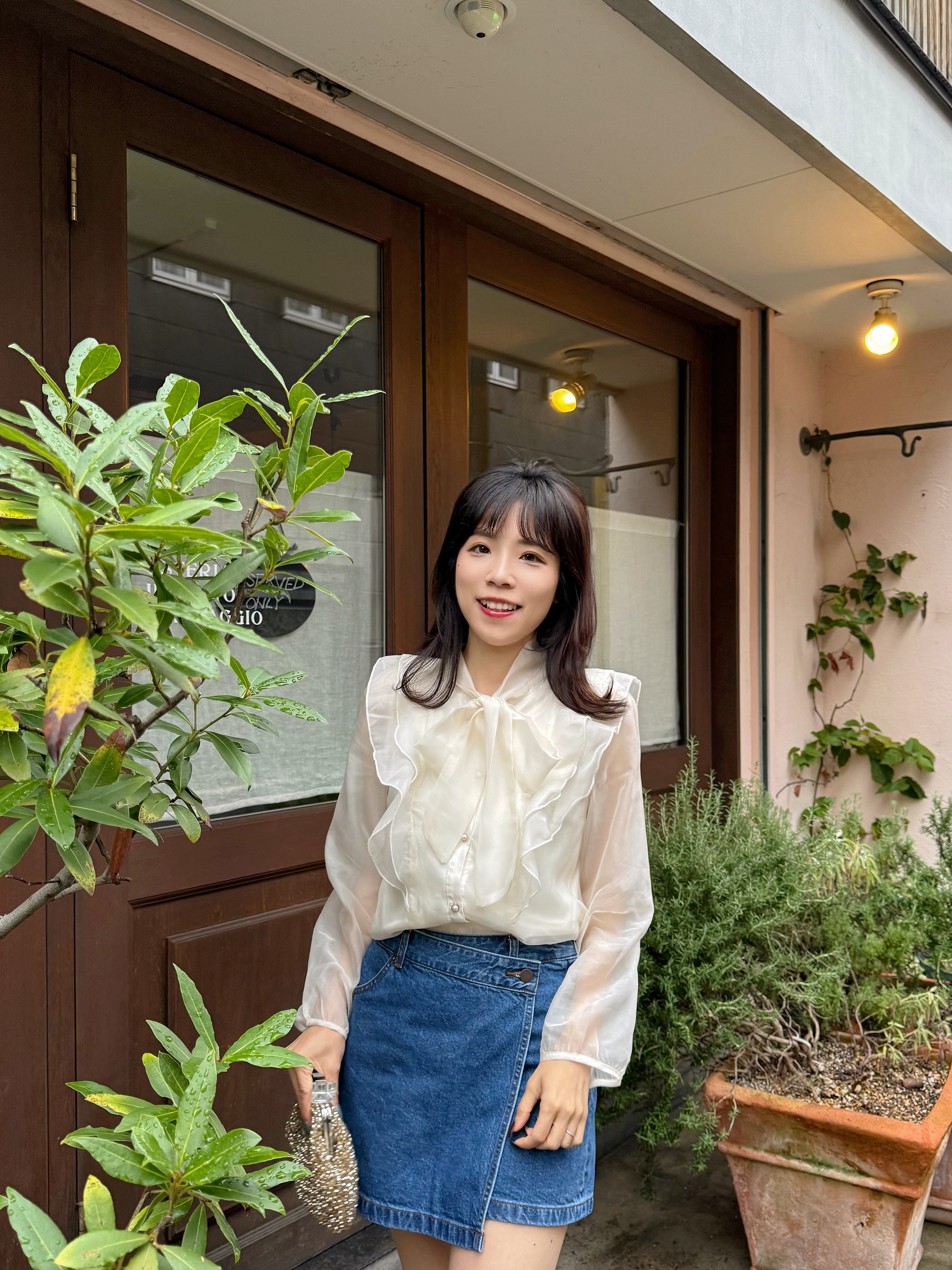 蝴蝶結光澤感輕紗雪紡恤衫