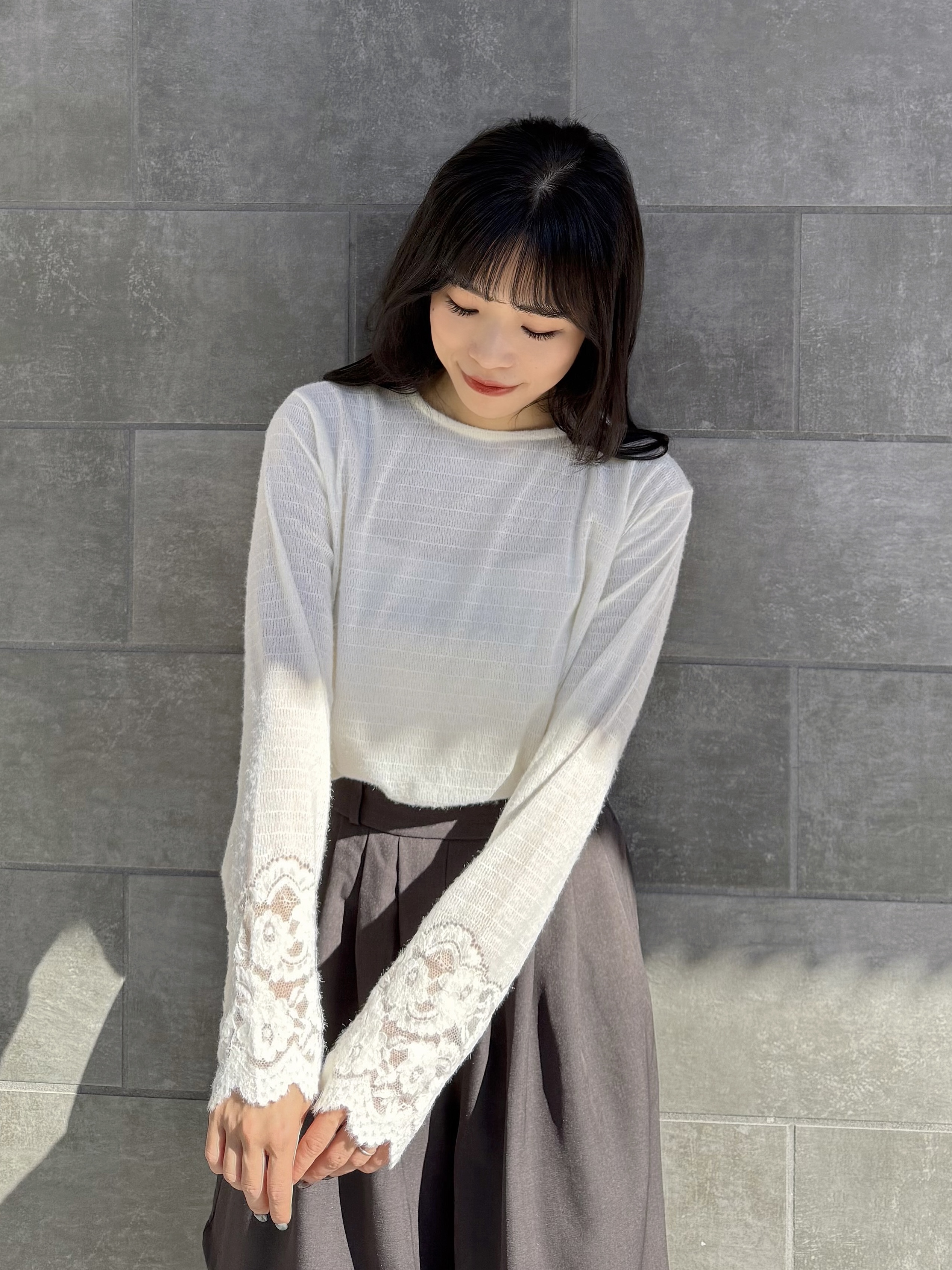 4色•蕾絲寬袖薄針織上衣