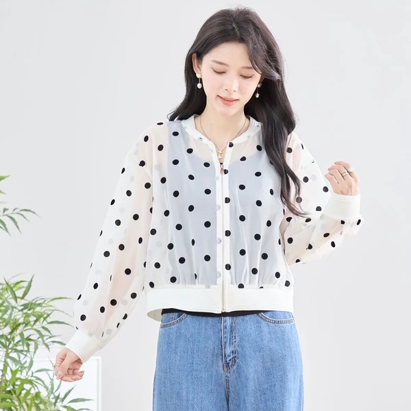 Sale•2色•波點雪紡防曬拉鍊外套