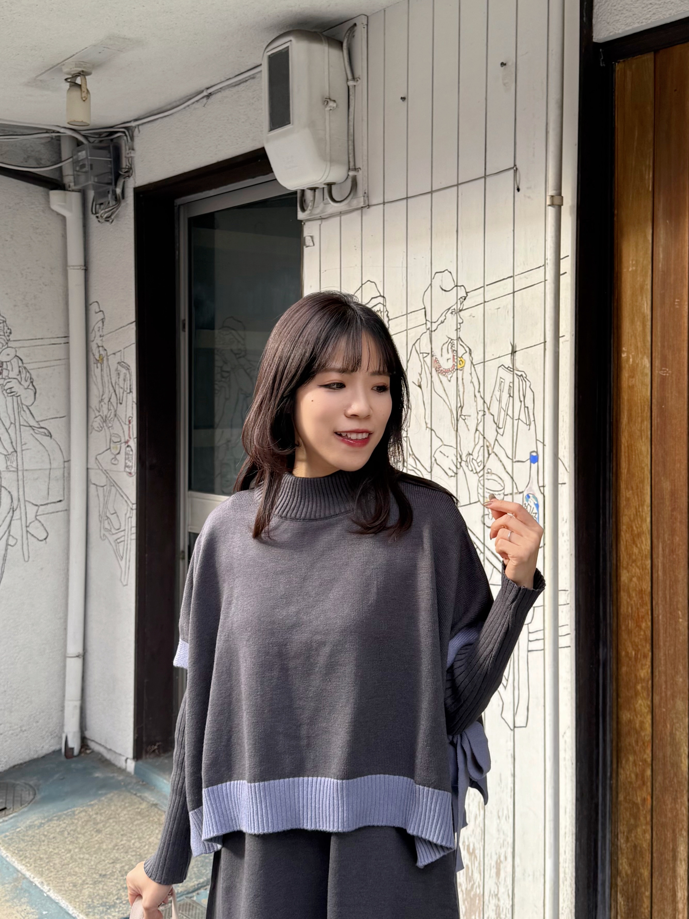 2種長度•10色•拼色斗蓬針織連身裙