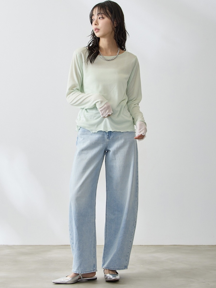 4色•假兩件拼色半透上衣